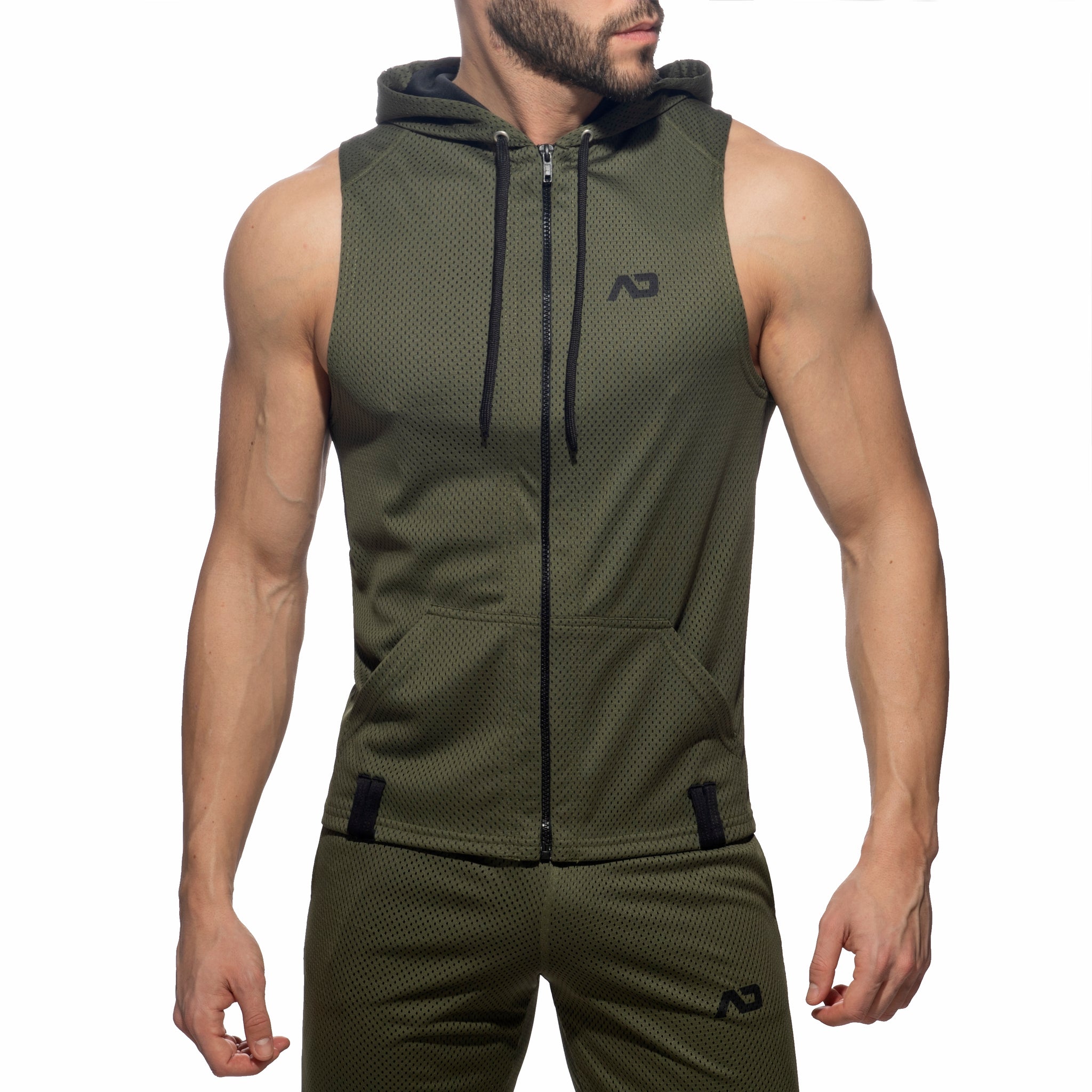 Addicted Sleeveless Loop-Mesh Hoody Khaki AD355