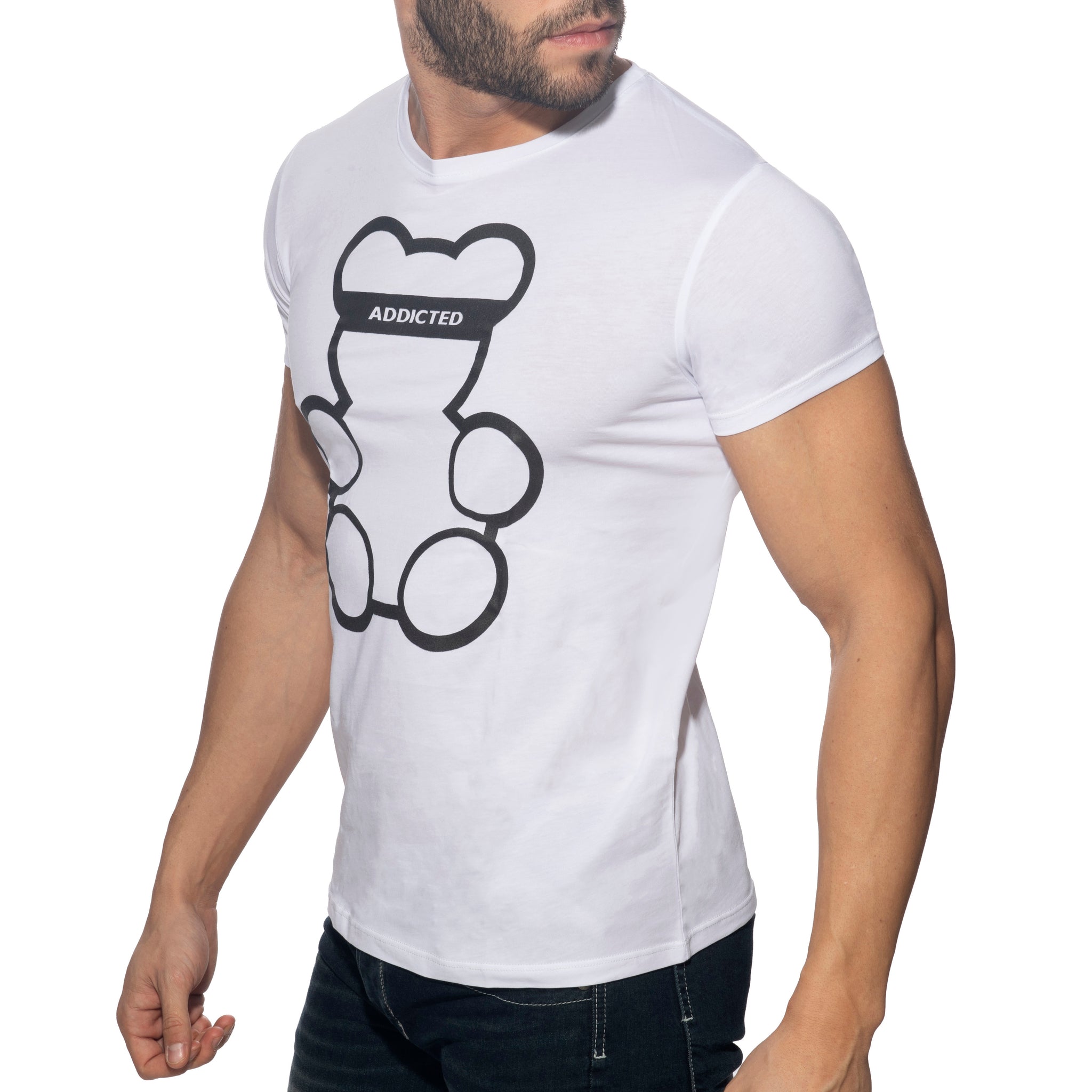 Addicted Bear Round Neck T-Shirt White AD424