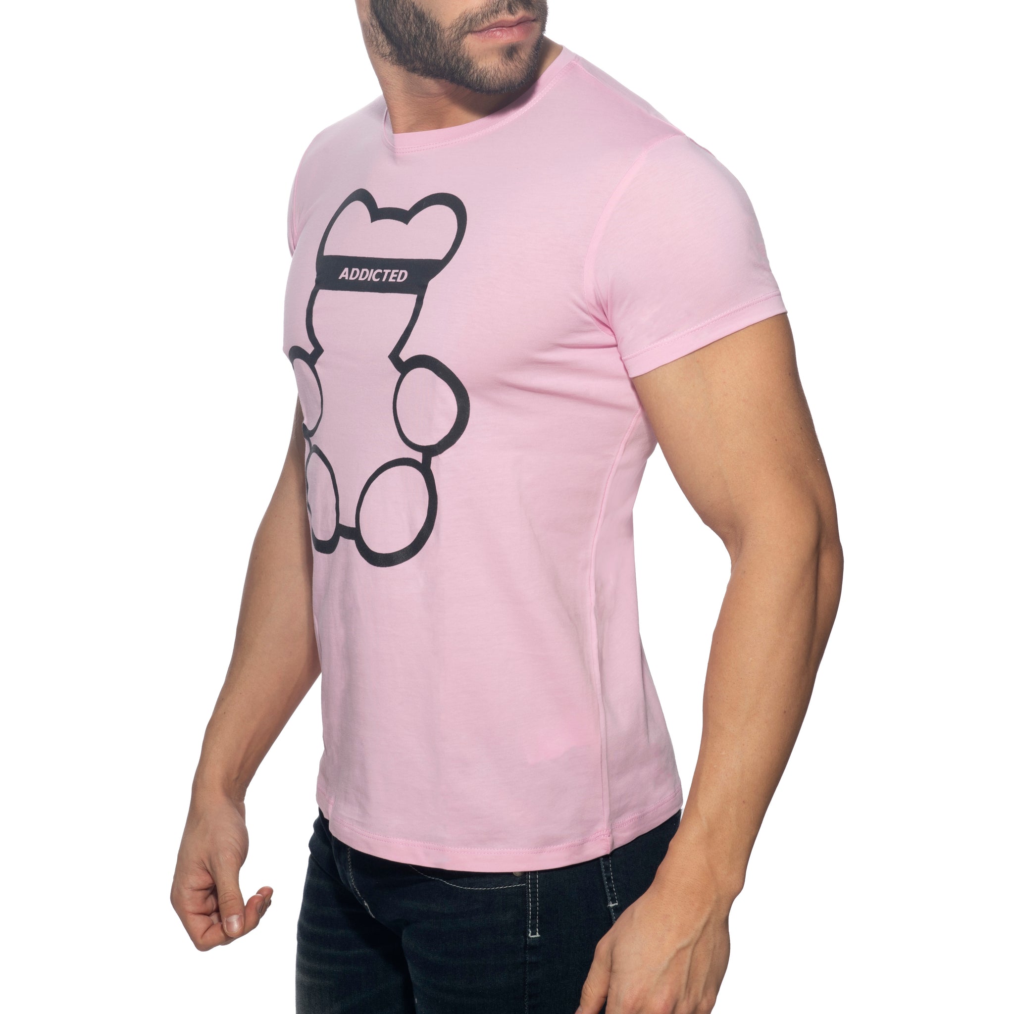 Addicted Bear Round Neck T-Shirt Pink AD424
