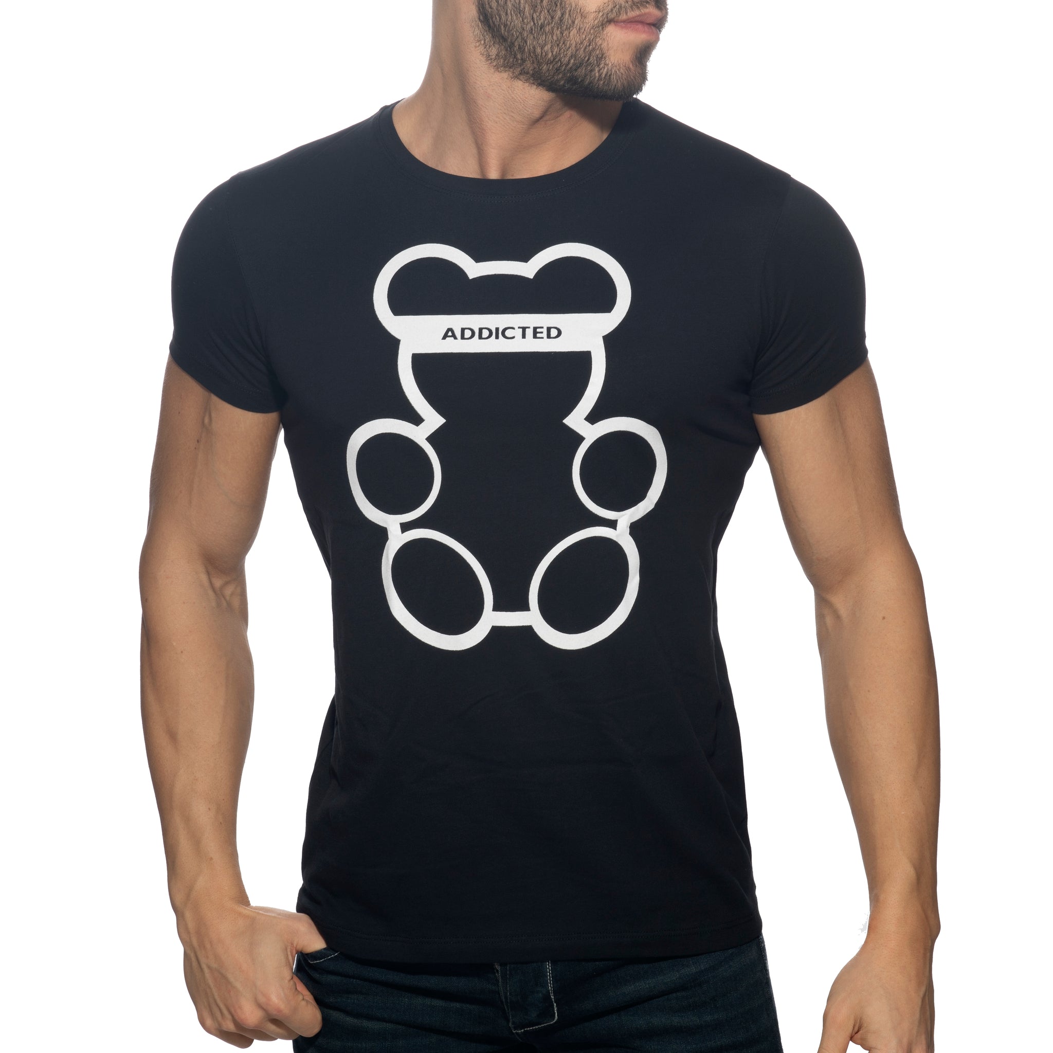 Addicted Bear Round Neck T-Shirt Black AD424