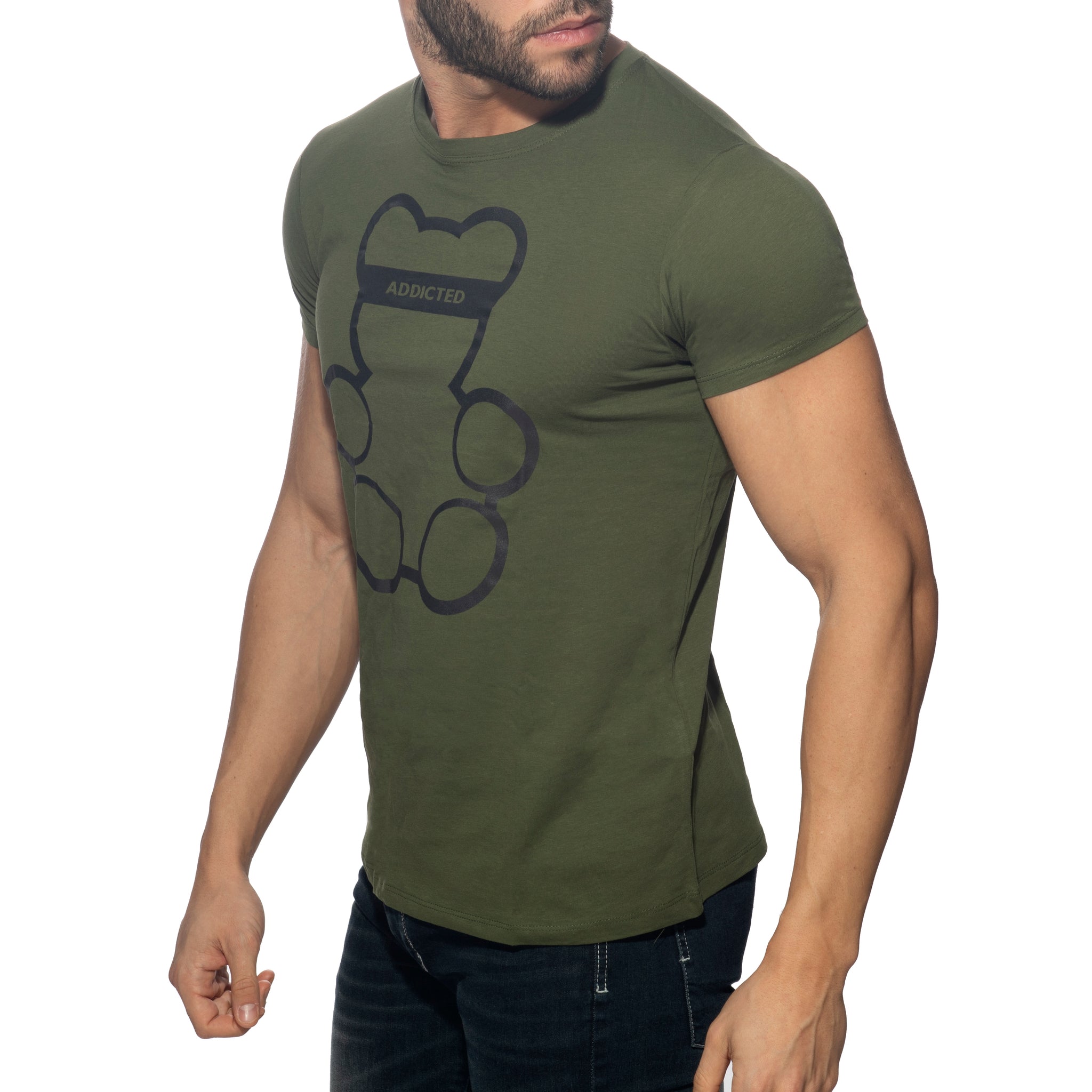 Addicted Bear Round Neck T-Shirt Khaki AD424