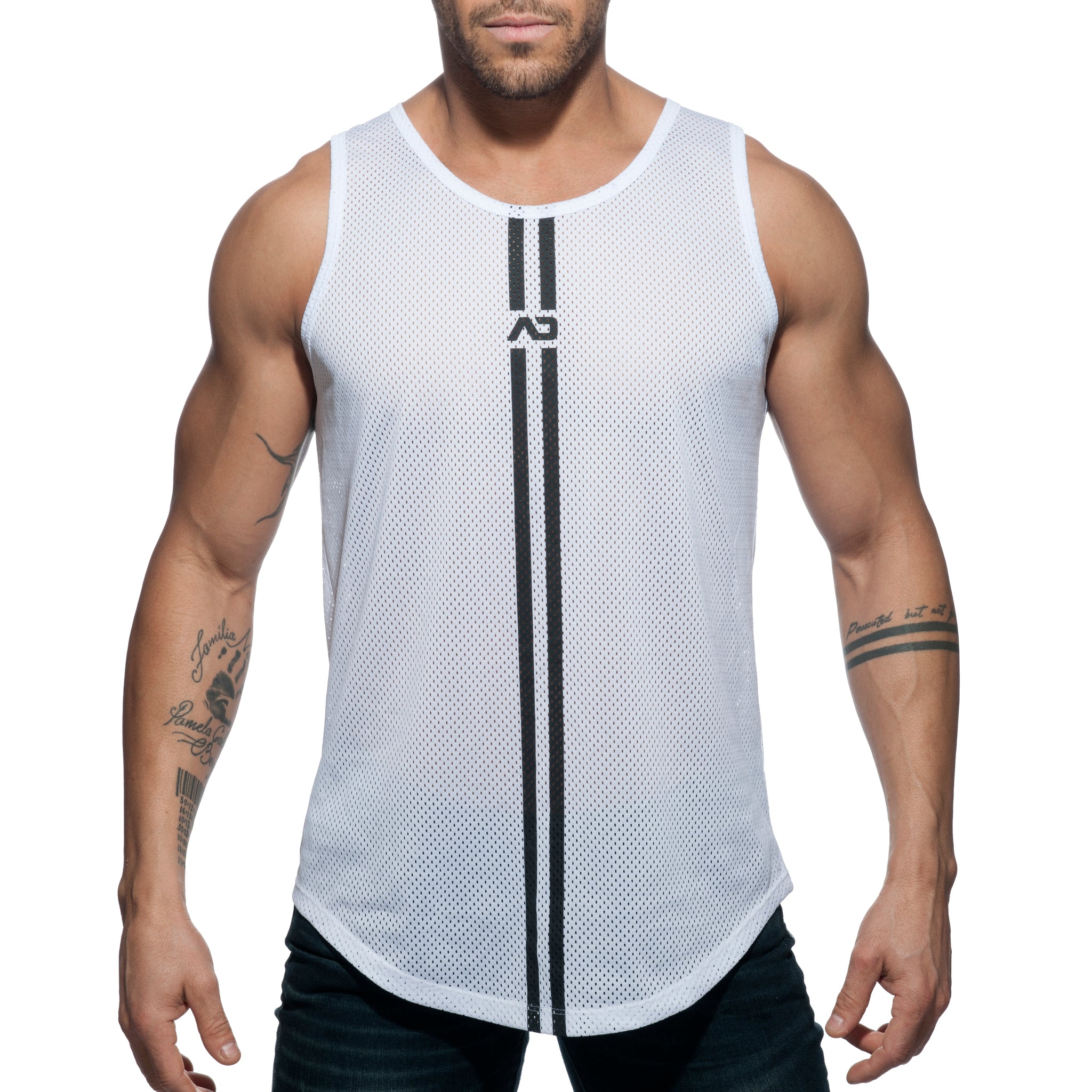 Addicted Double Stripe Tank Top White AD671