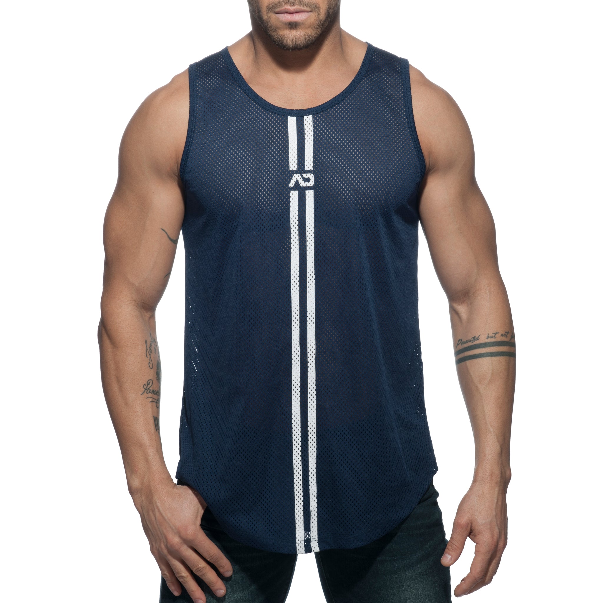 Addicted Double Stripe Tank Top Navy AD671