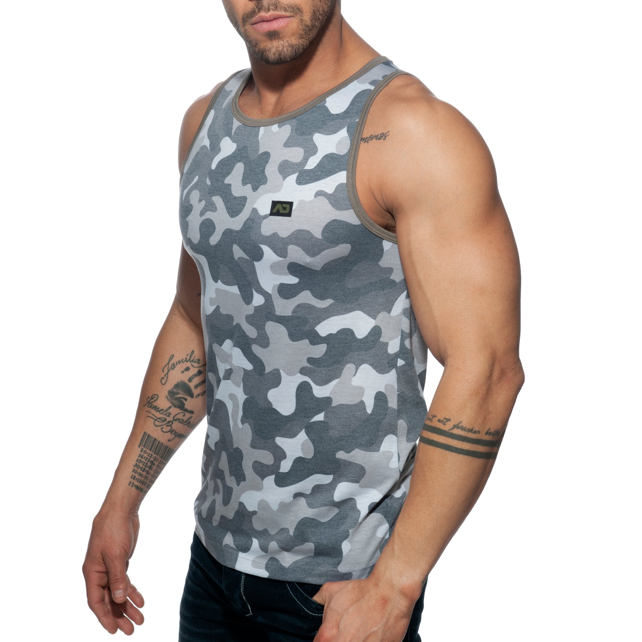 Addicted Washed Camo Tank Top Grey Camouflage AD801