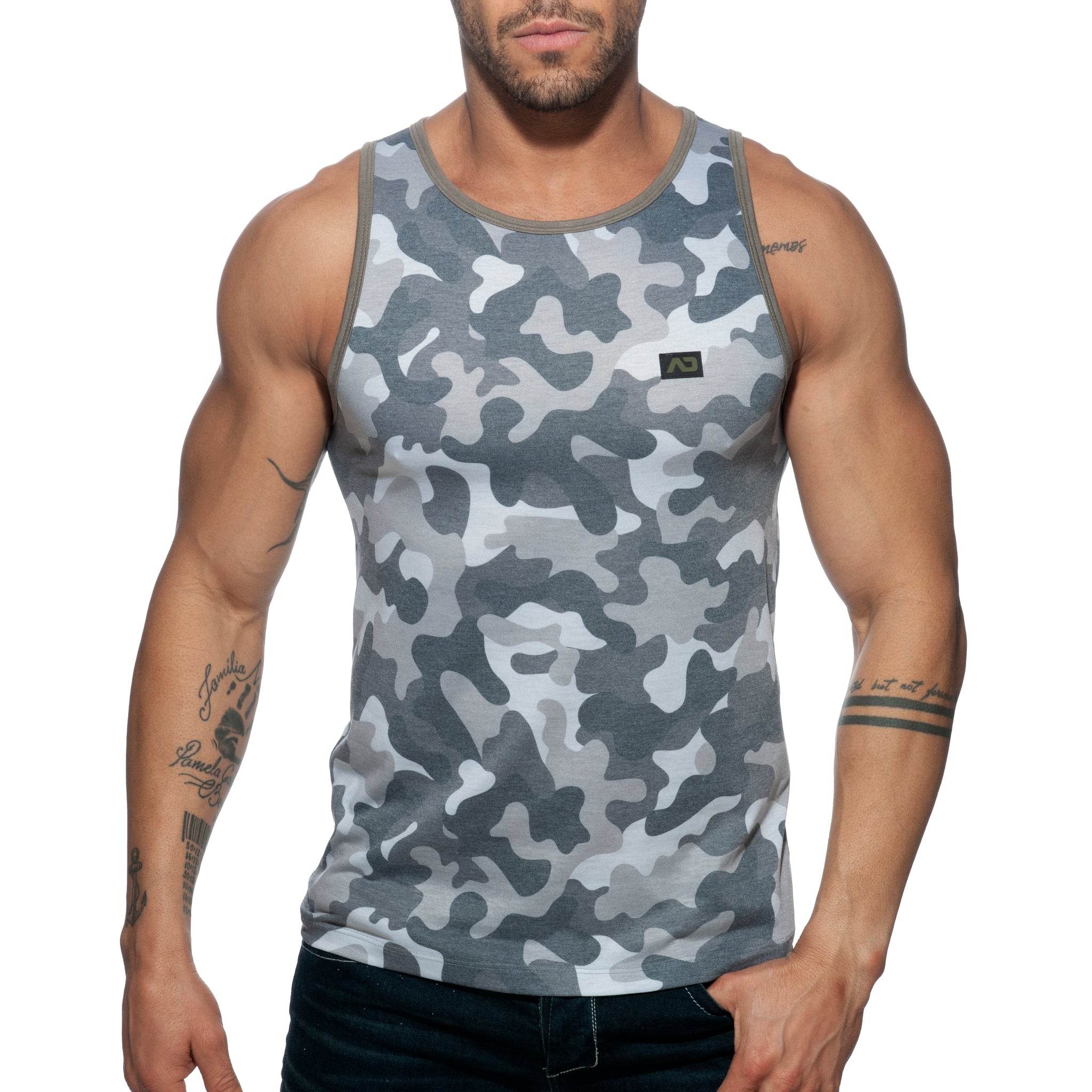 Addicted Washed Camo Tank Top Grey Camouflage AD801