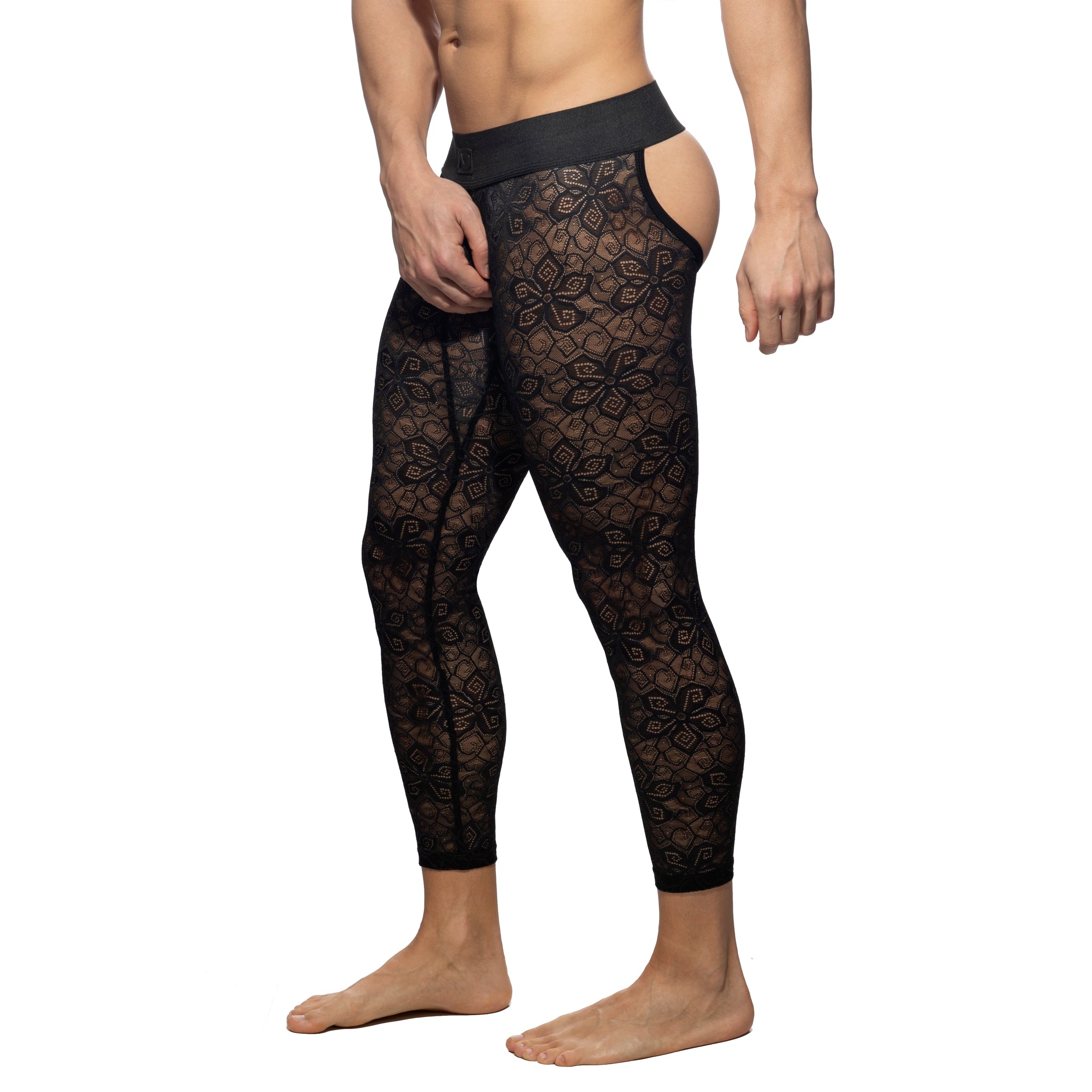 Addicted Flowery Lace Bottomless Long John Black AD1175