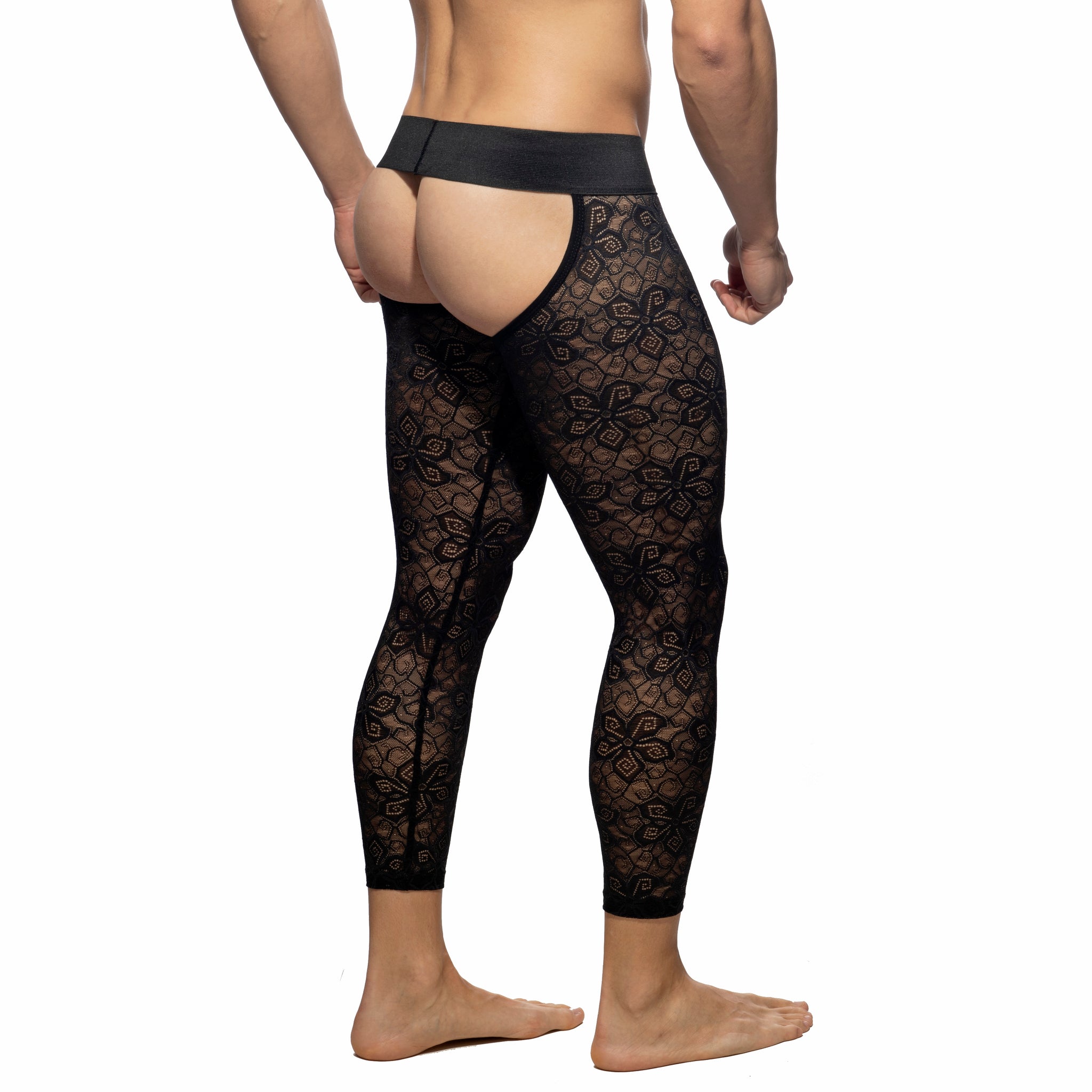 Addicted Flowery Lace Bottomless Long John Black AD1175