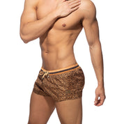 Addicted Leopard Stripes Swim Short Brown ADS290