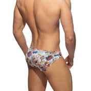 Addicted Comic Swim Brief White ADS303