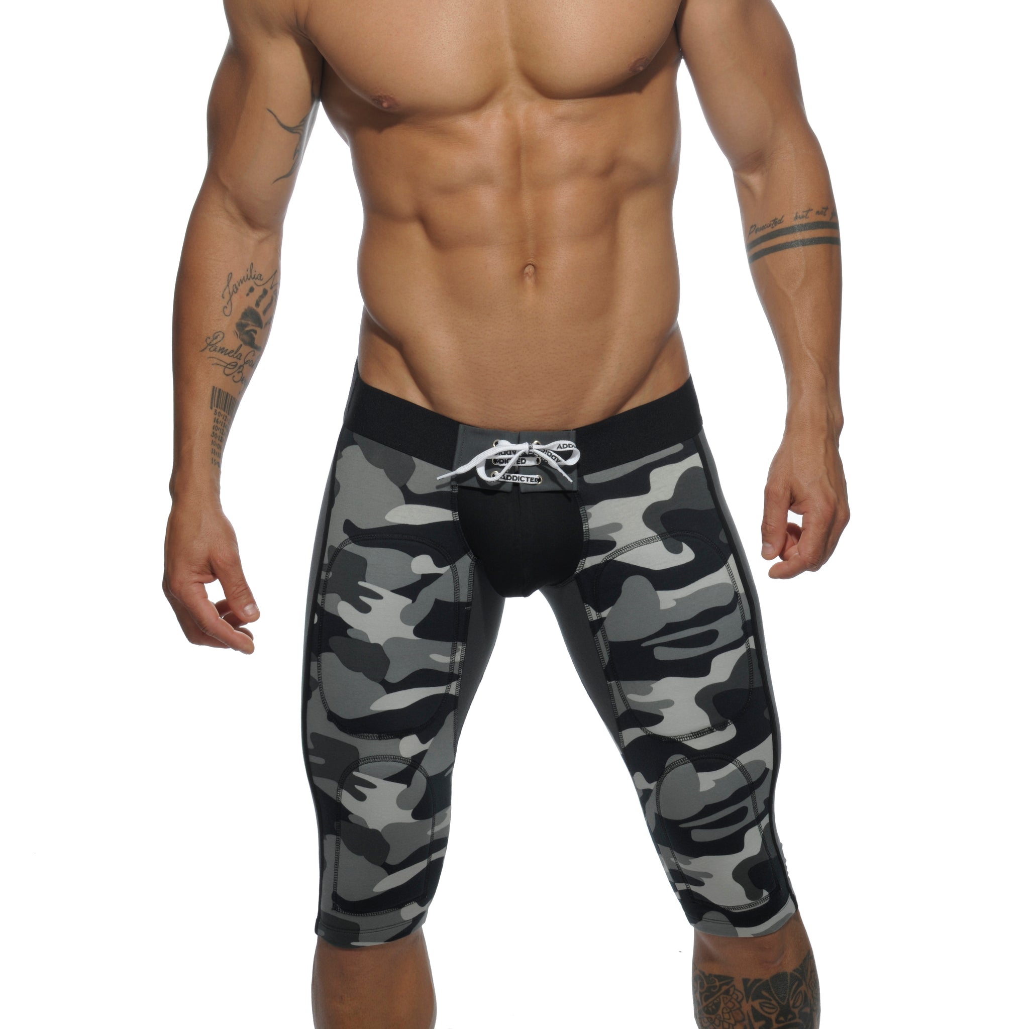 Addicted Fetish Knee Length Pant Back Opening Grey Camouflage AD236