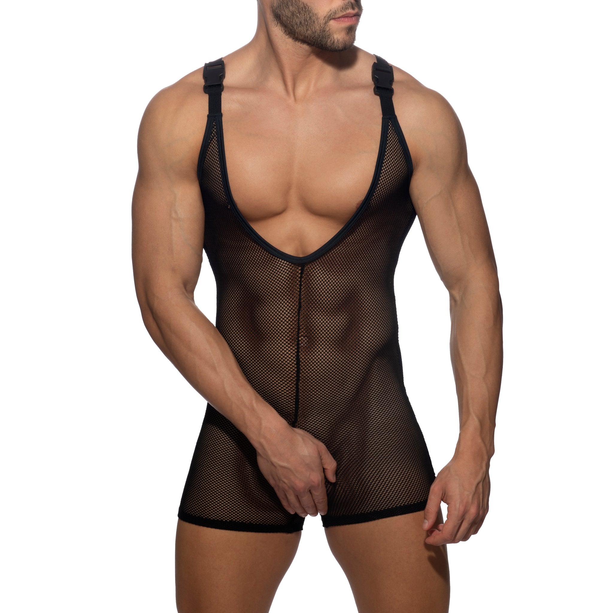 Addicted Mesh Wrestling Suit Black AD945