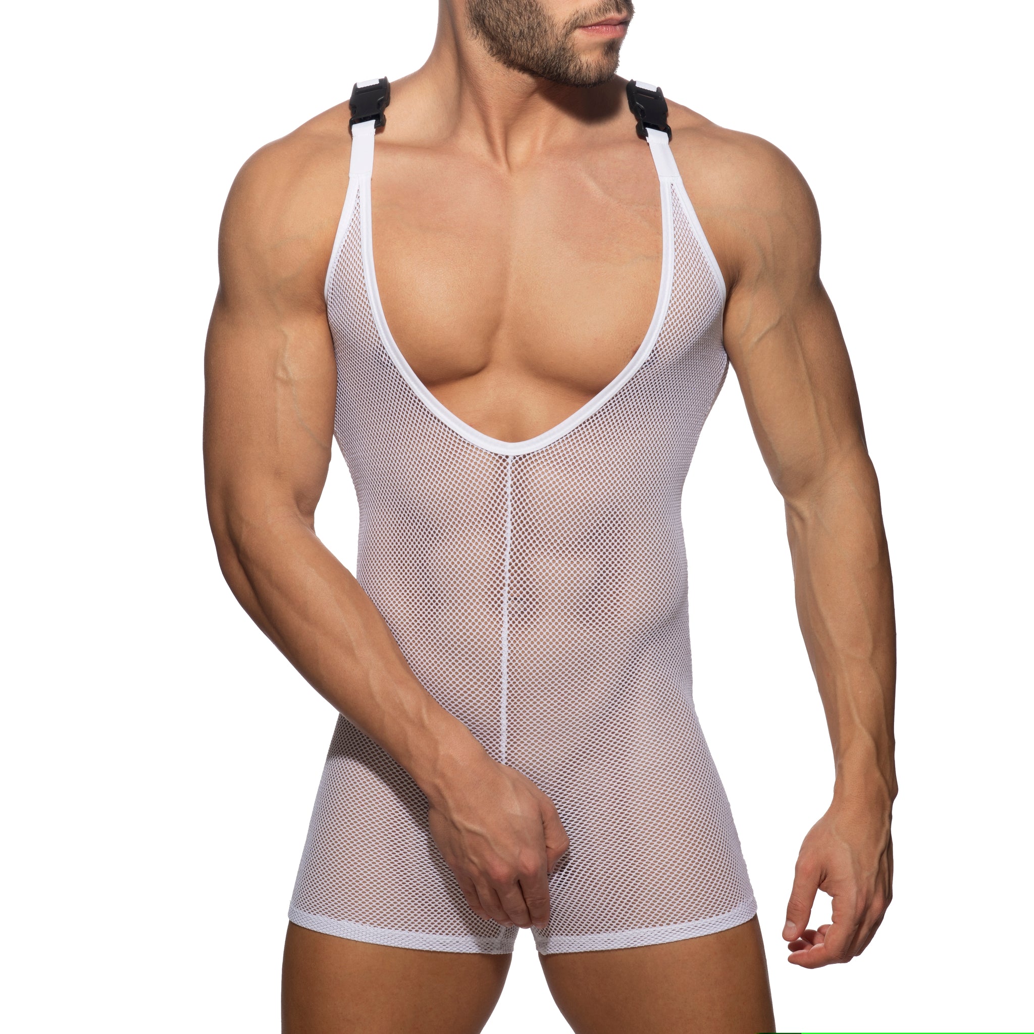 Addicted Mesh Wrestling Suit White AD945