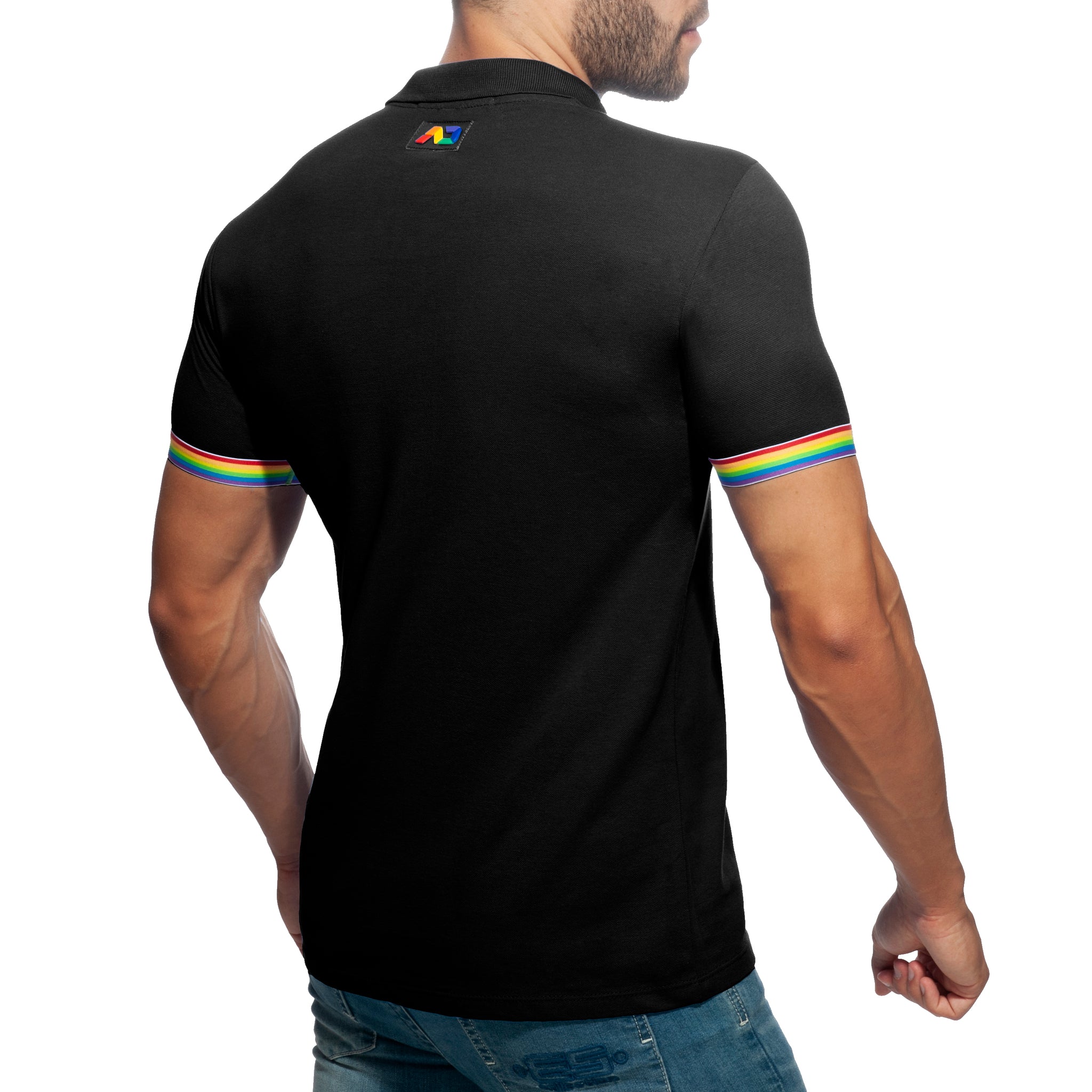 Addicted Rainbow Polo Shirt Black AD960