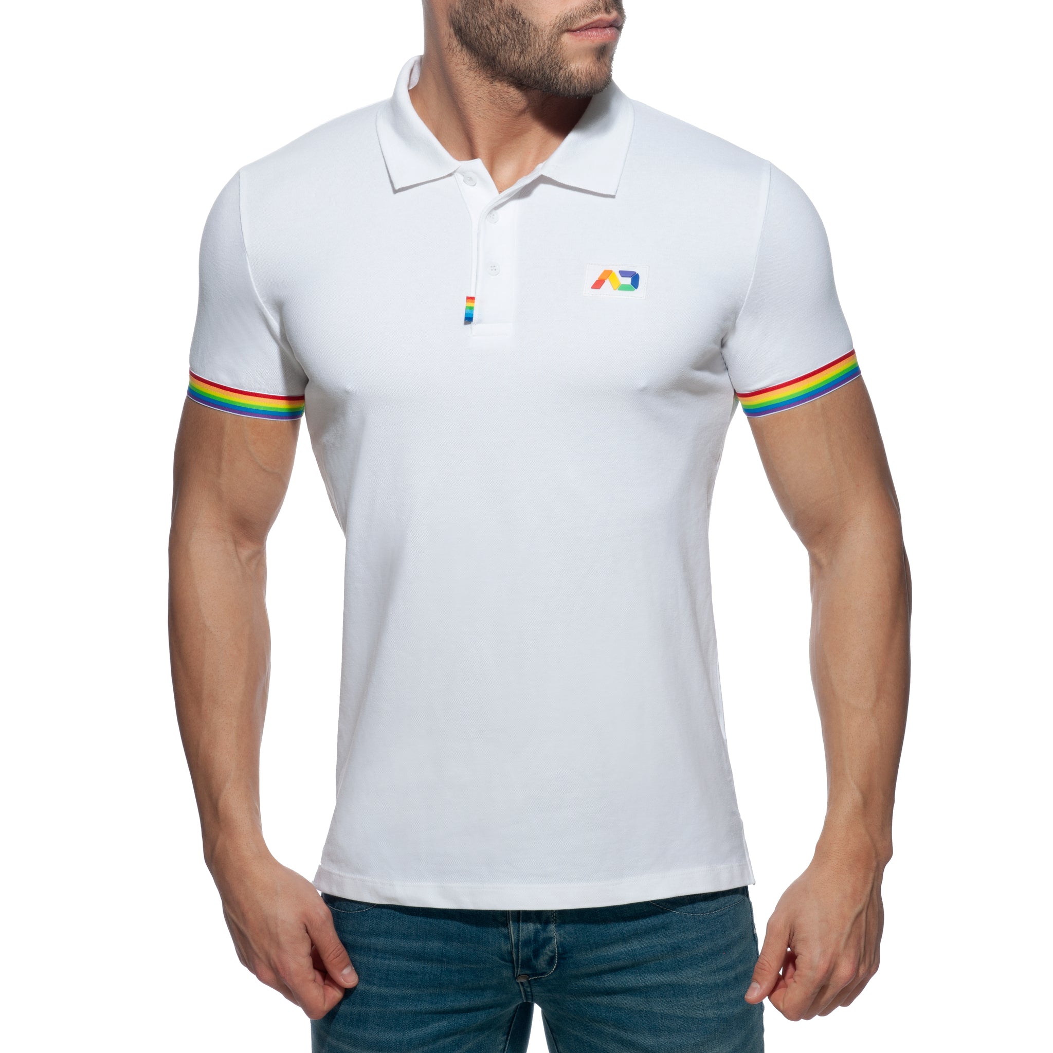 Addicted Rainbow Polo Shirt White AD960