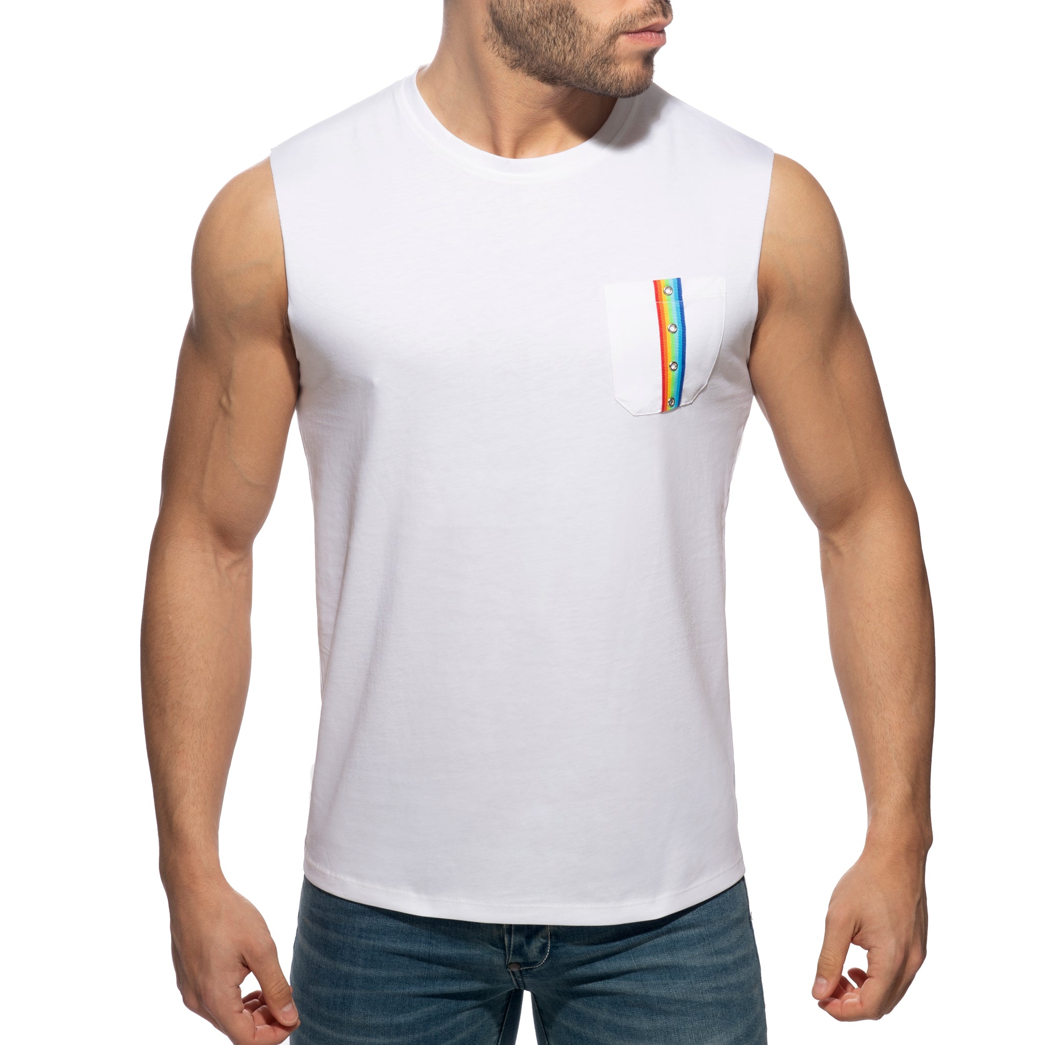 Addicted Rainbow Tape Tank Top White AD992