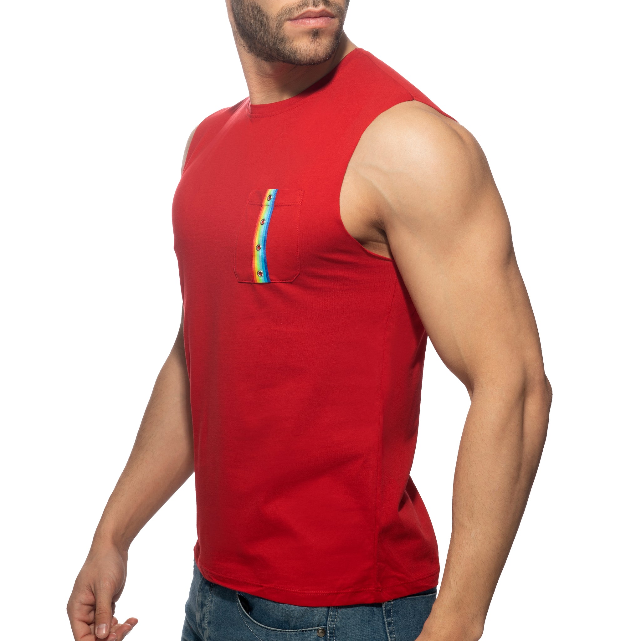 Addicted Rainbow Tape Tank Top Red AD992