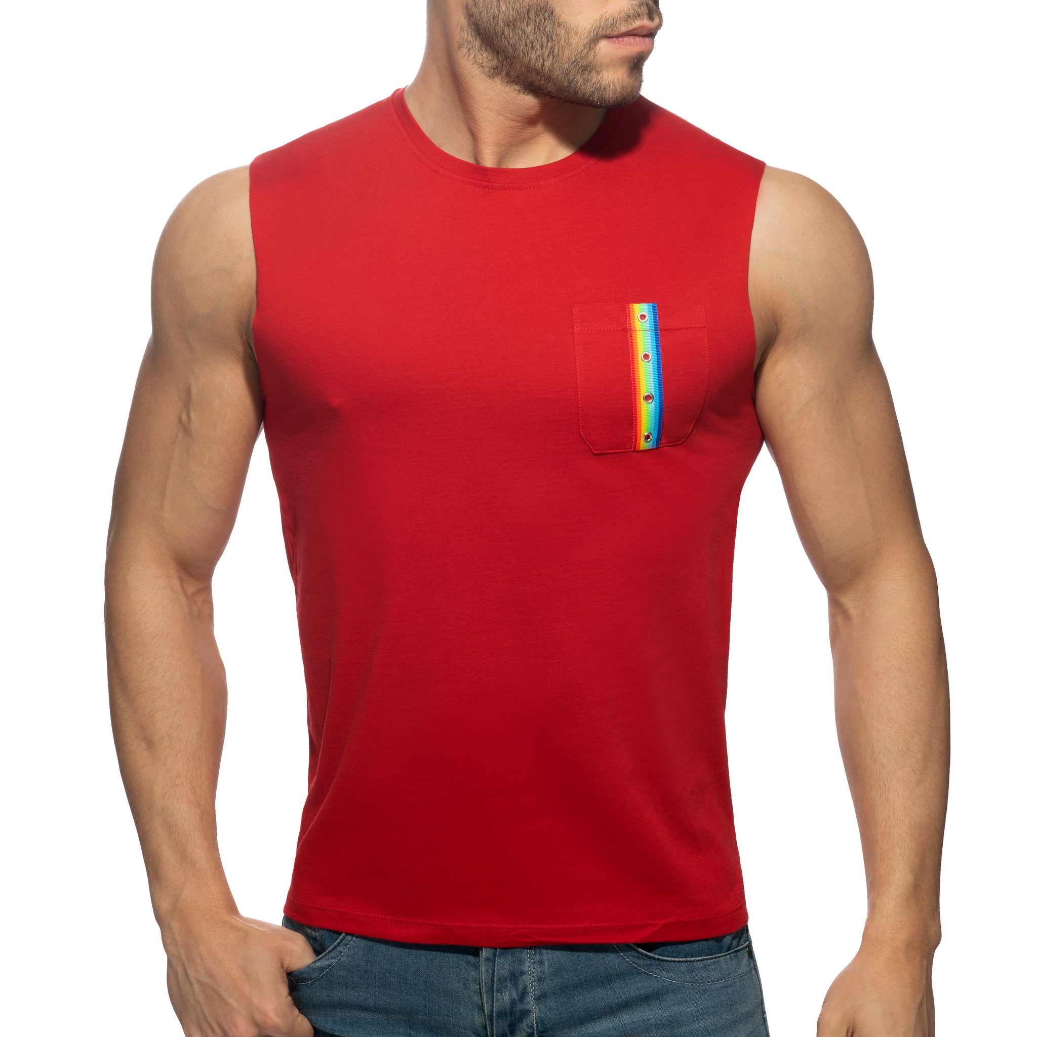 Addicted Rainbow Tape Tank Top Red AD992