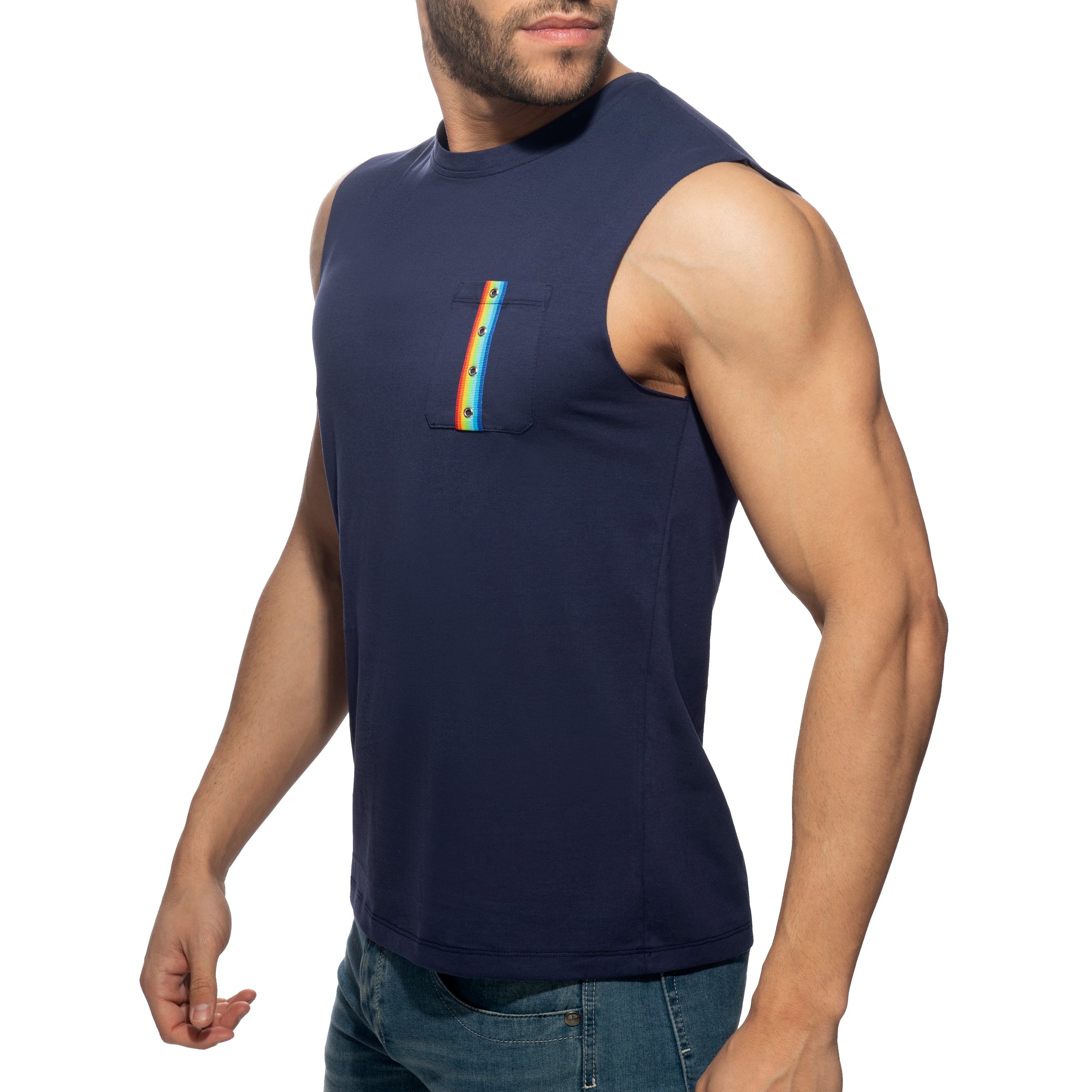 Addicted Rainbow Tape Tank Top Navy AD992