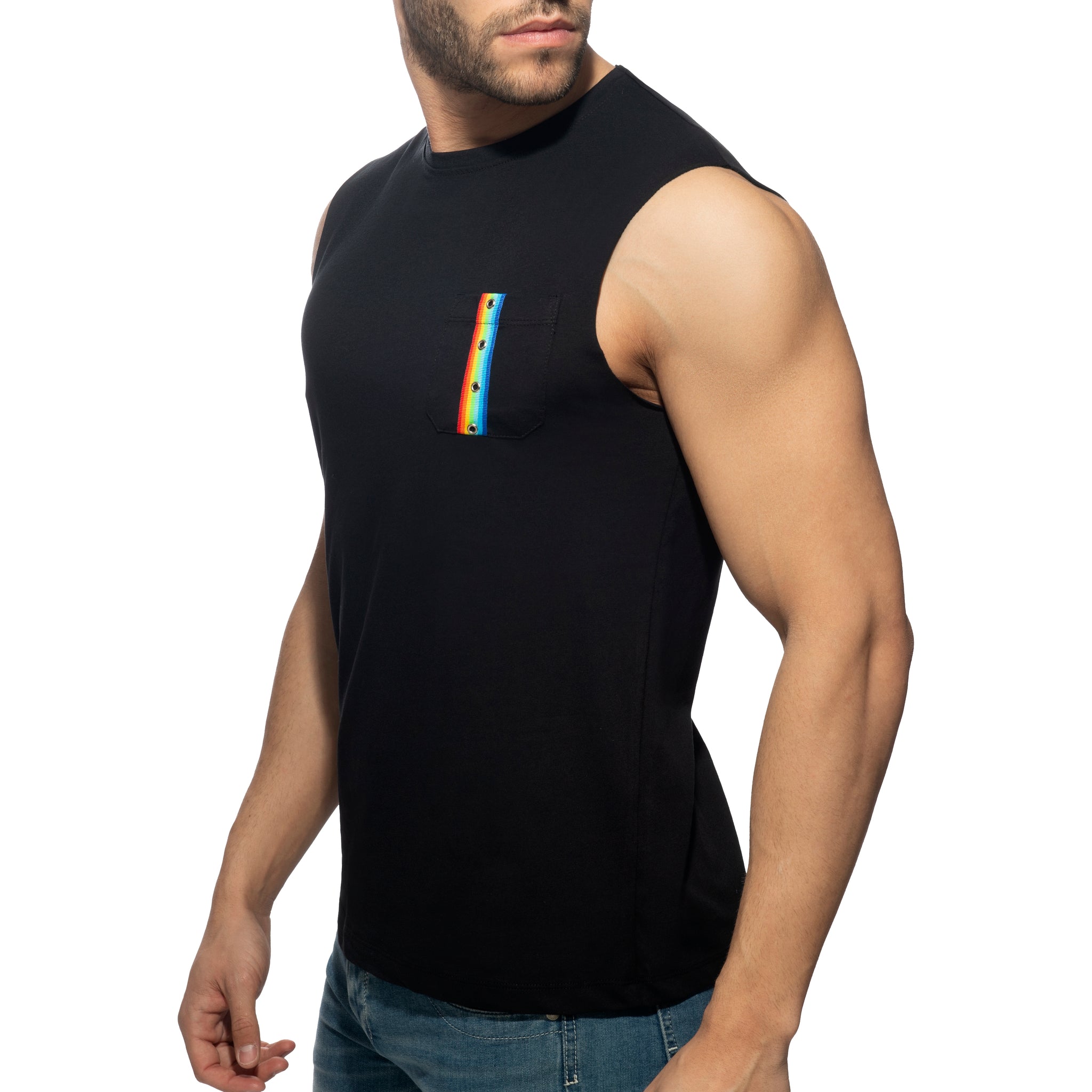 Addicted Rainbow Tape Tank Top Black AD992