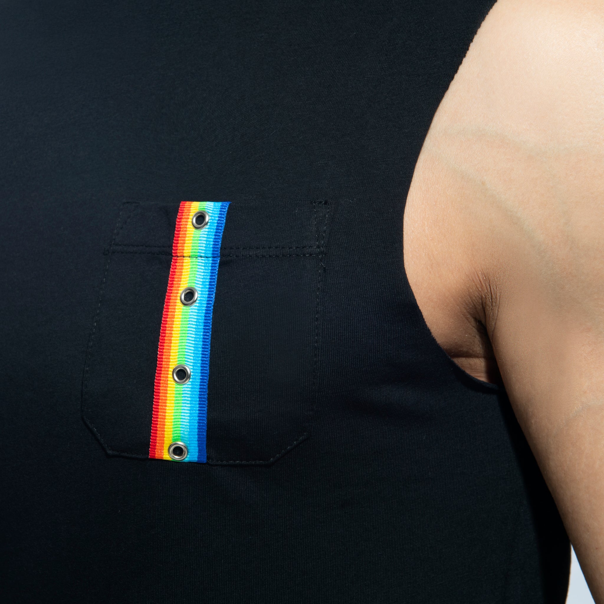 Addicted Rainbow Tape Tank Top Black AD992