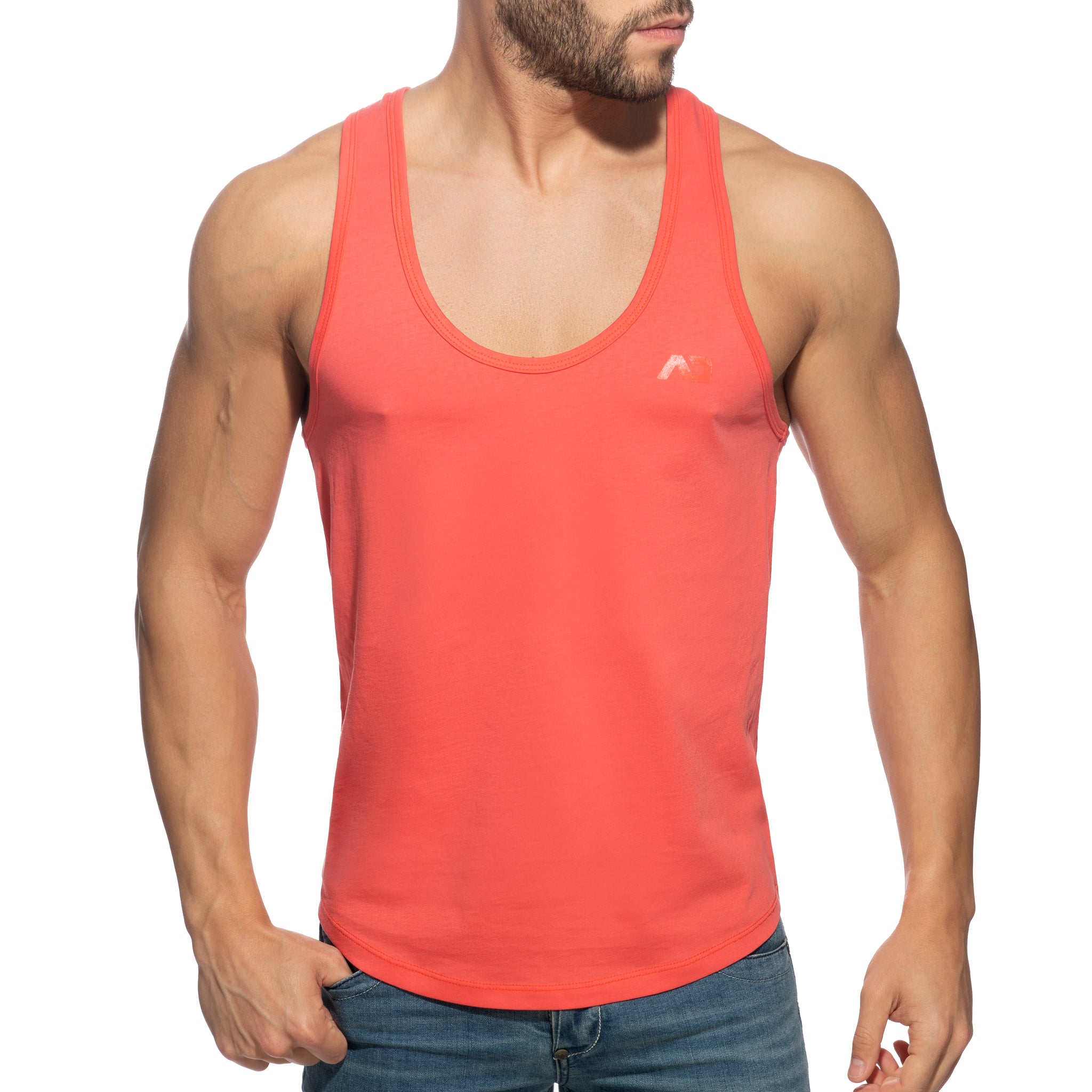 Addicted U-Neck Cotton Tank Top Coral AD997