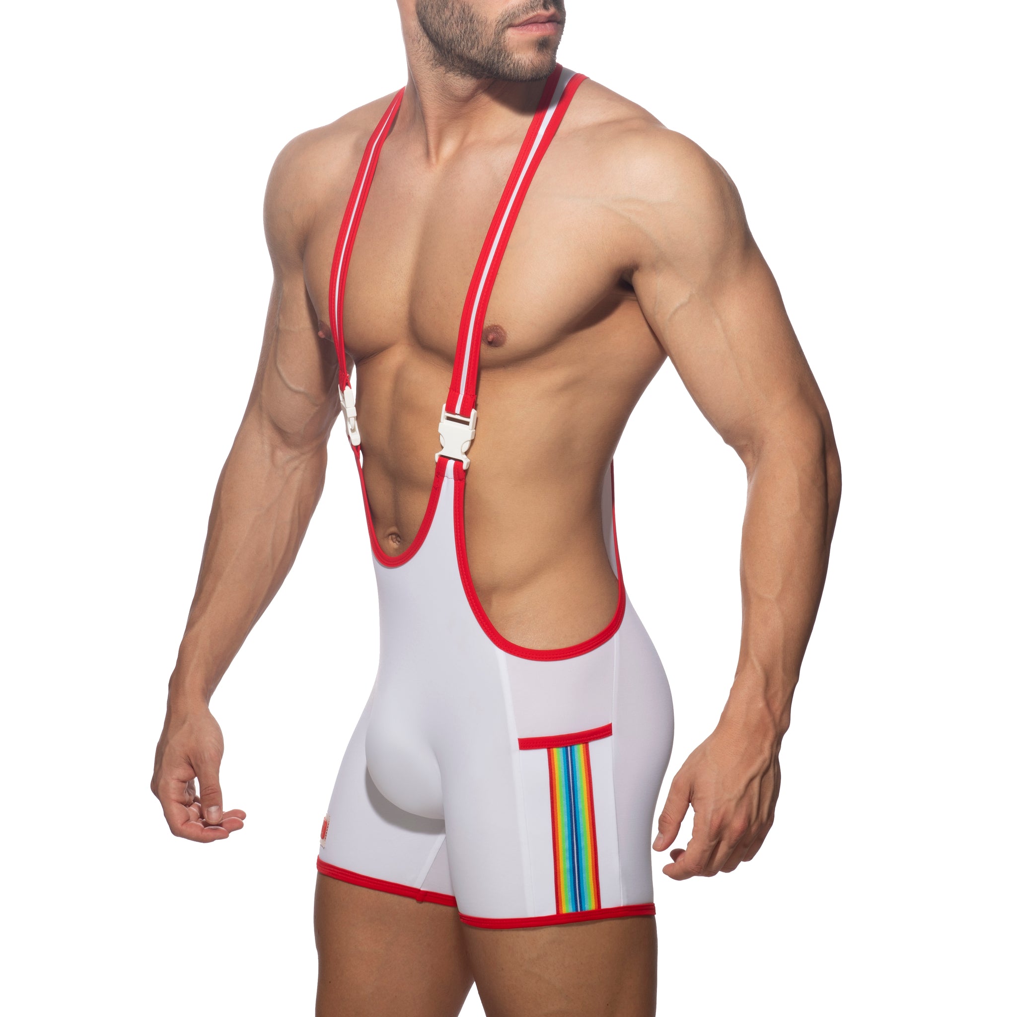 Addicted Rainbow Tape Wrestling Suit White ADS322