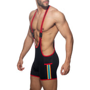 Addicted Rainbow Tape Wrestling Suit Black ADS322