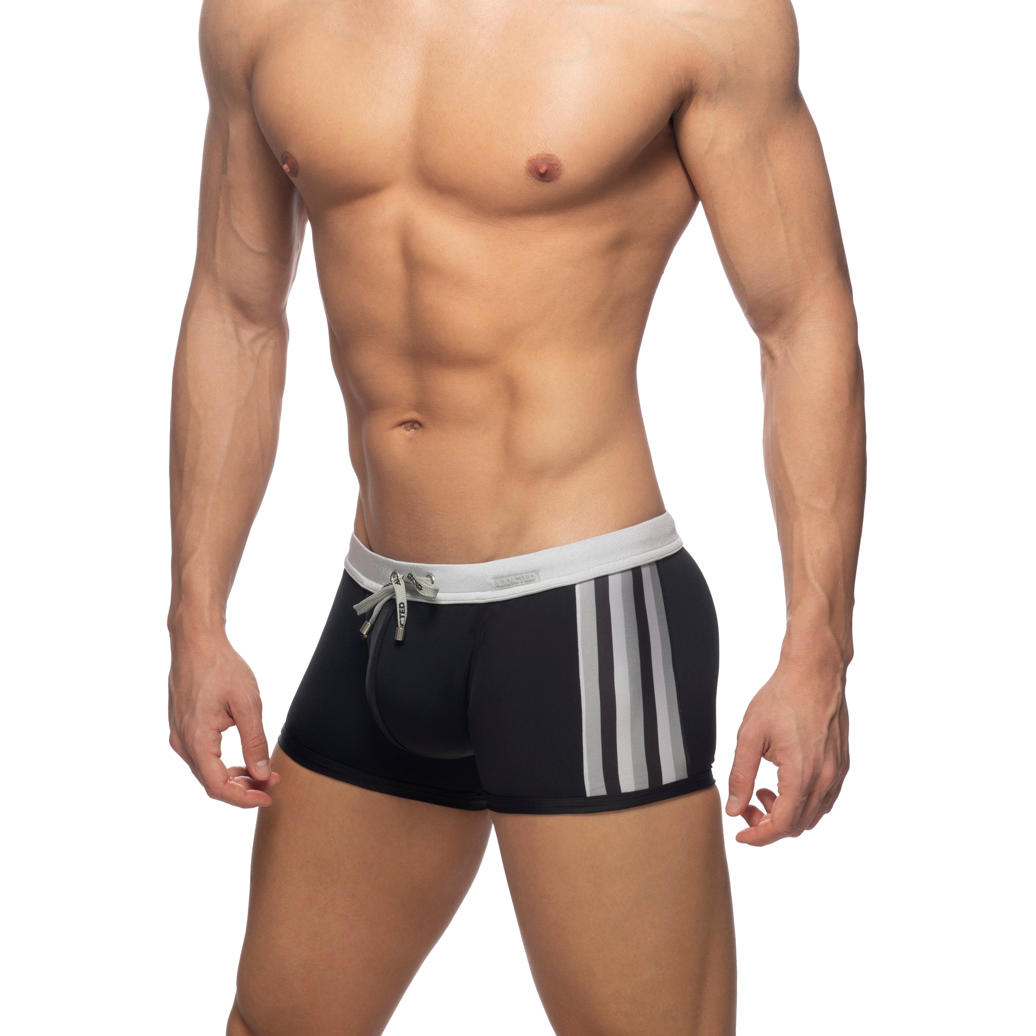 Addicted Black Striped Swim Trunk Silver ADS282