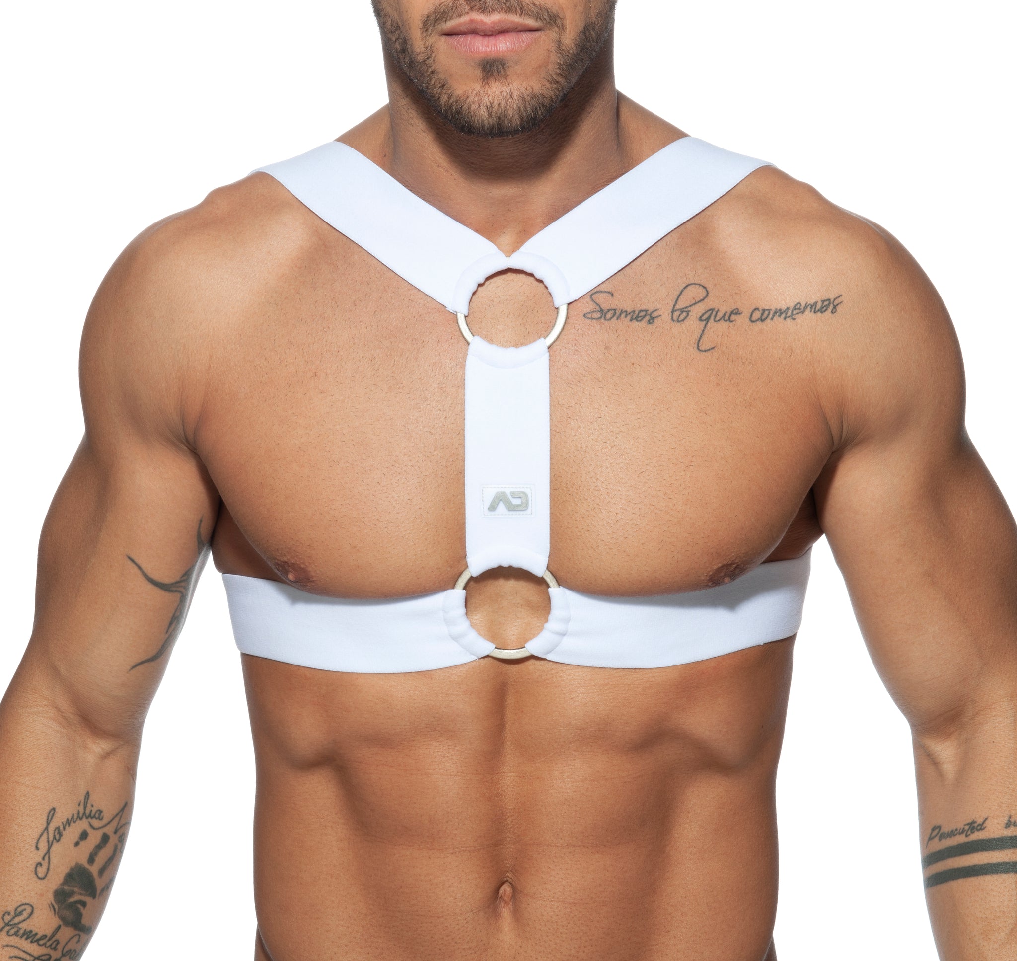 AD Fetish Double Ring Harness White ADF116