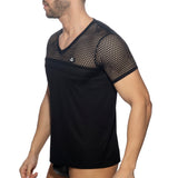 AD Fetish Mesh-Striped T-Shirt Black ADF166