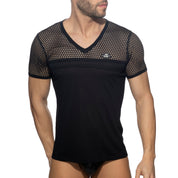 AD Fetish Mesh-Striped T-Shirt Black ADF166