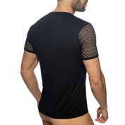 AD Fetish Mesh-Striped T-Shirt Black ADF166