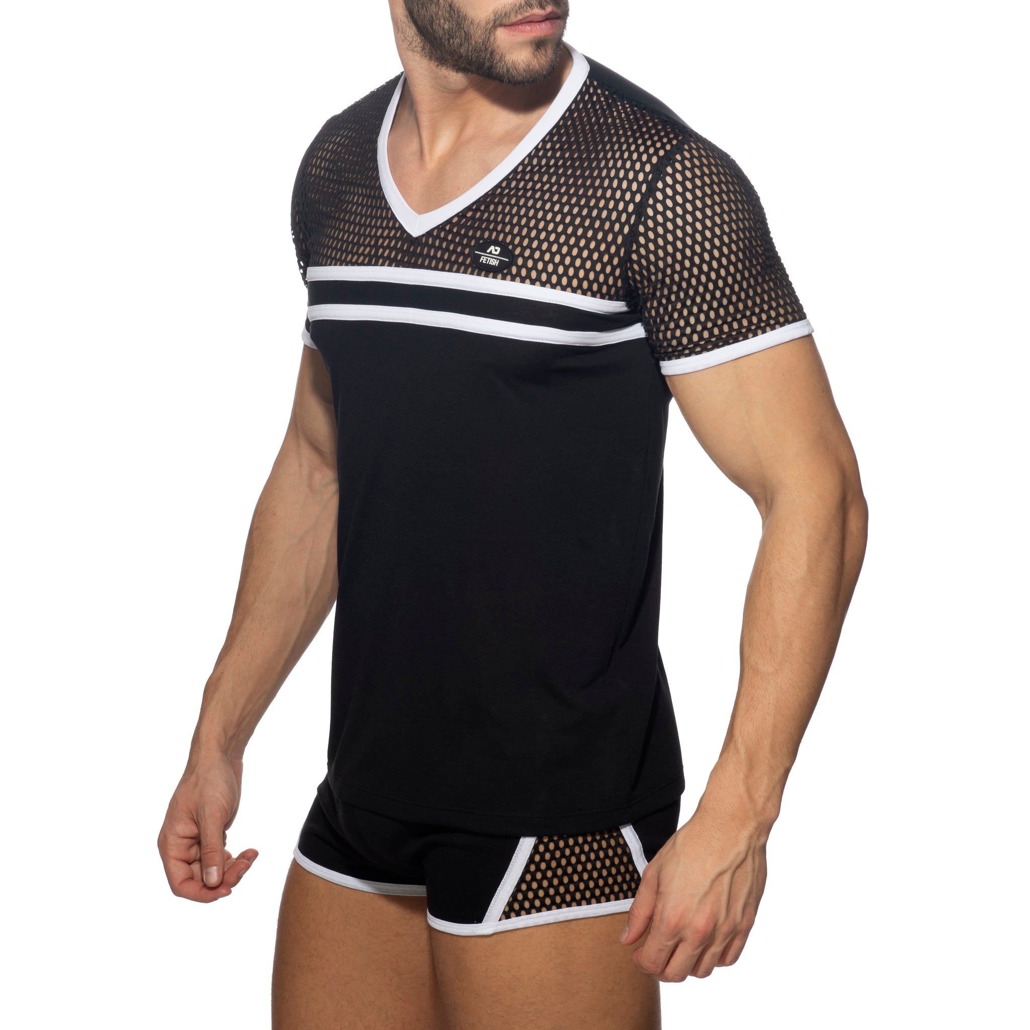 AD Fetish Mesh-Striped T-Shirt White ADF166