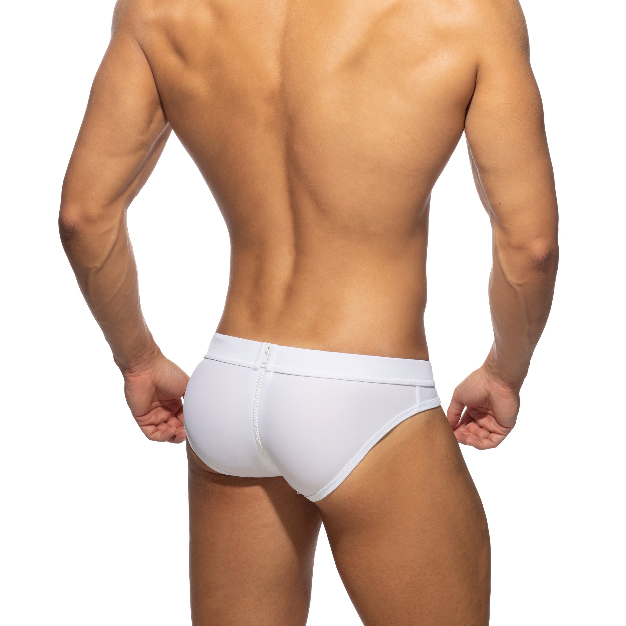 AD Fetish Allover Zip Swim Brief White ADF150