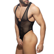 AD Fetish Zip Mesh Bodysuit Thong Black ADF151