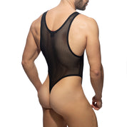 AD Fetish Zip Mesh Bodysuit Thong Black ADF151