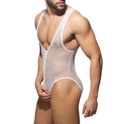 AD Fetish Zip Mesh Body Suit White ADF156