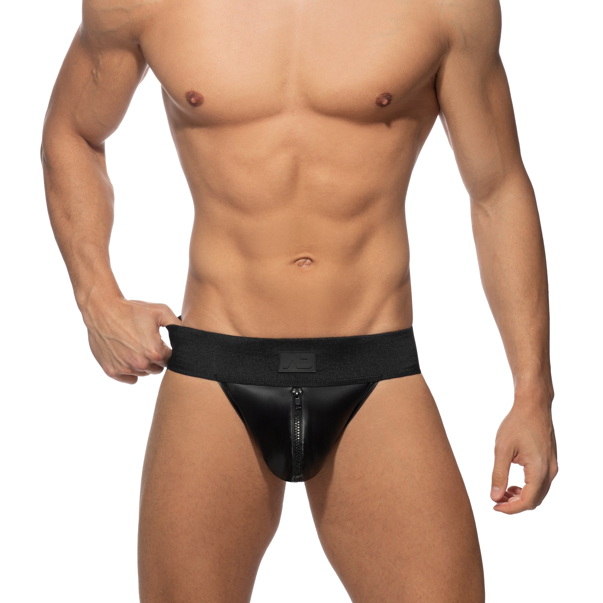 AD Fetish Front Zip Rub Jock Black ADF135