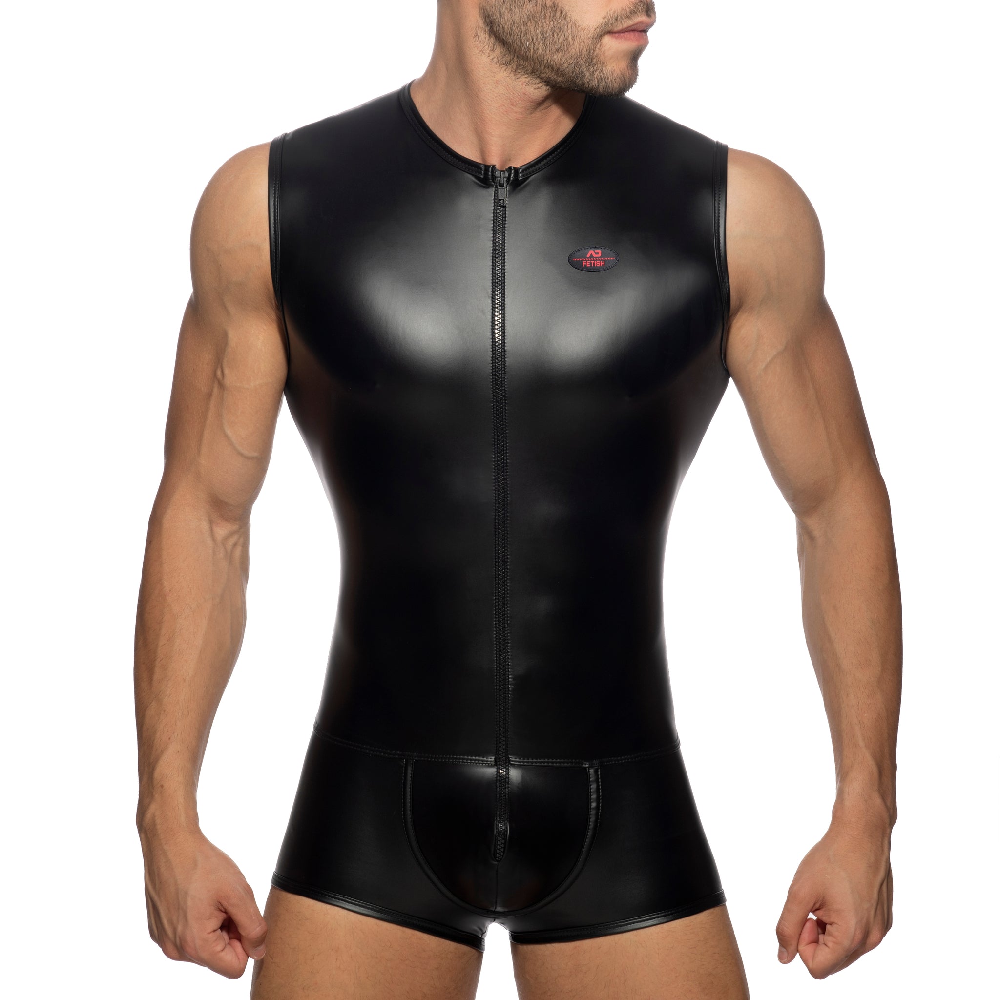 AD Fetish Front Zip Rub Body Trunk Black ADF144