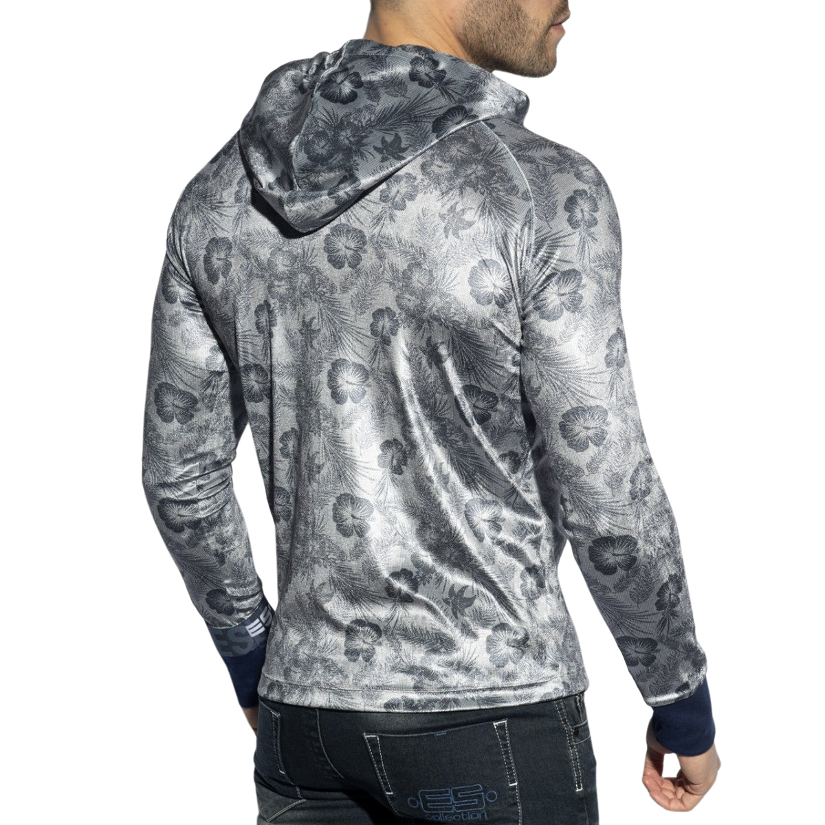 ES Collection Velvet Flowery Hoodie Navy SP262