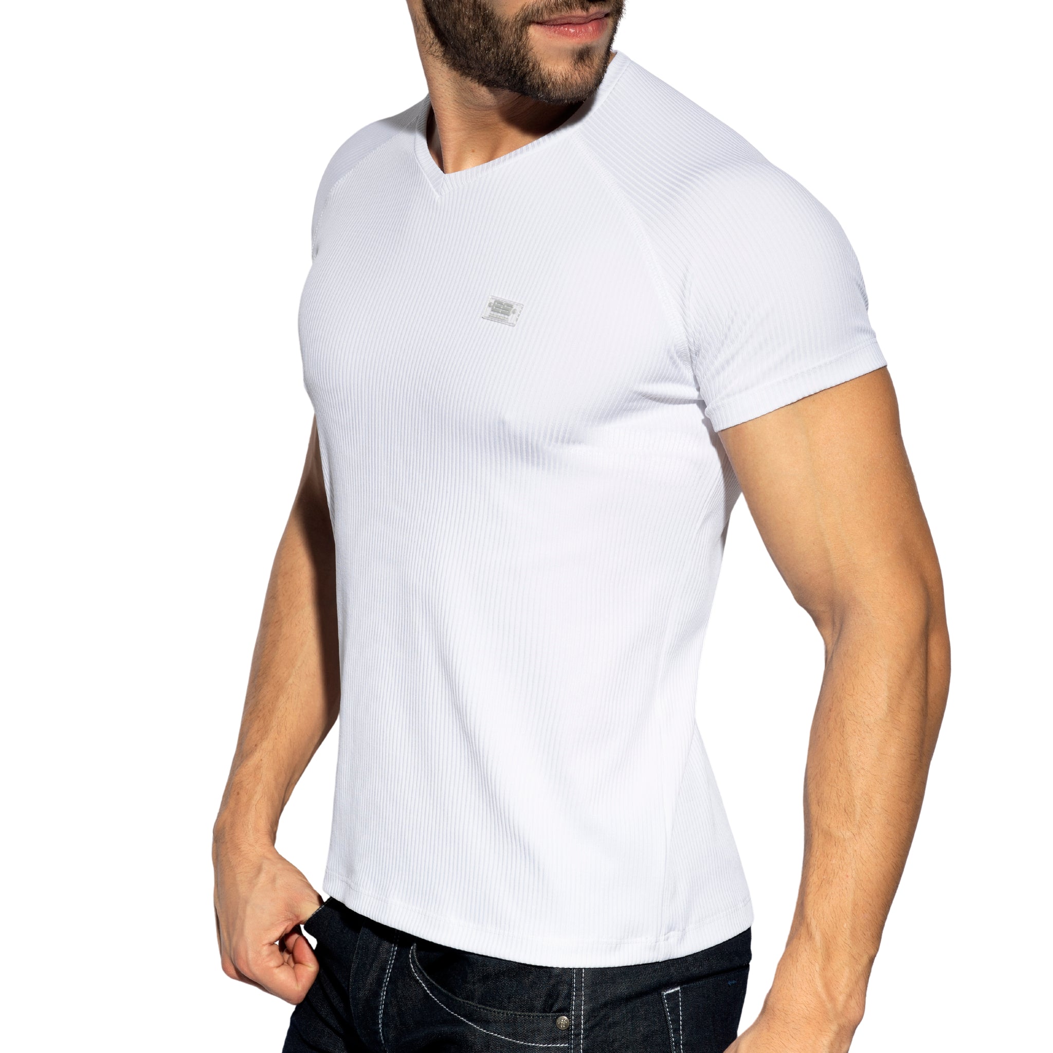 ES Collection Recycled Rib V-Neck T-Shirt White TS299