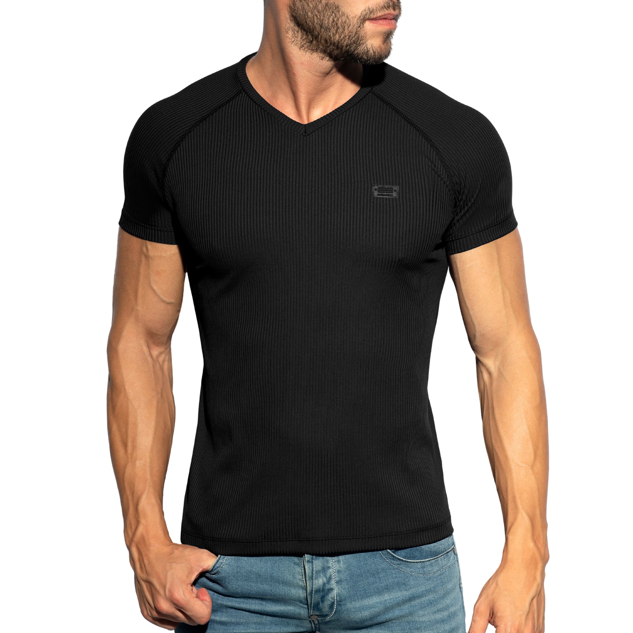 ES Collection Recycled Rib V-Neck T-Shirt Black TS299