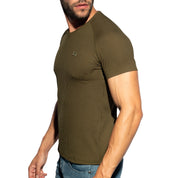 ES Collection Recycled Rib V-Neck T-Shirt Khaki TS299