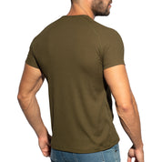 ES Collection Recycled Rib V-Neck T-Shirt Khaki TS299