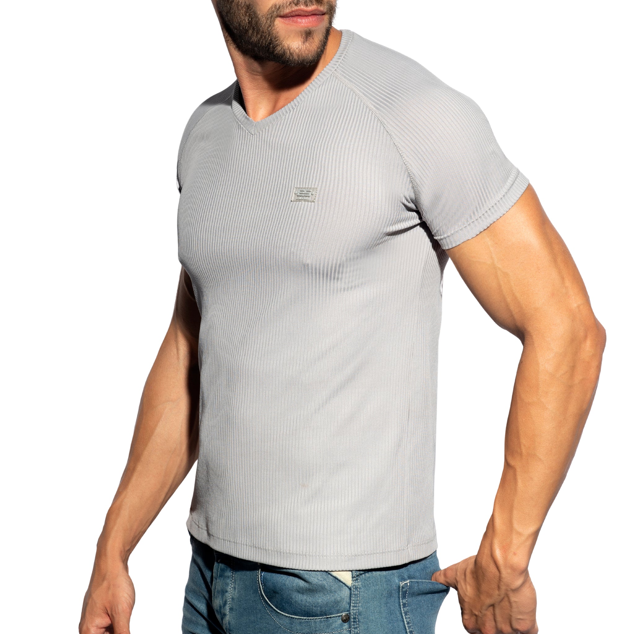 ES Collection Recycled Rib V-Neck T-Shirt Heather Grey TS299