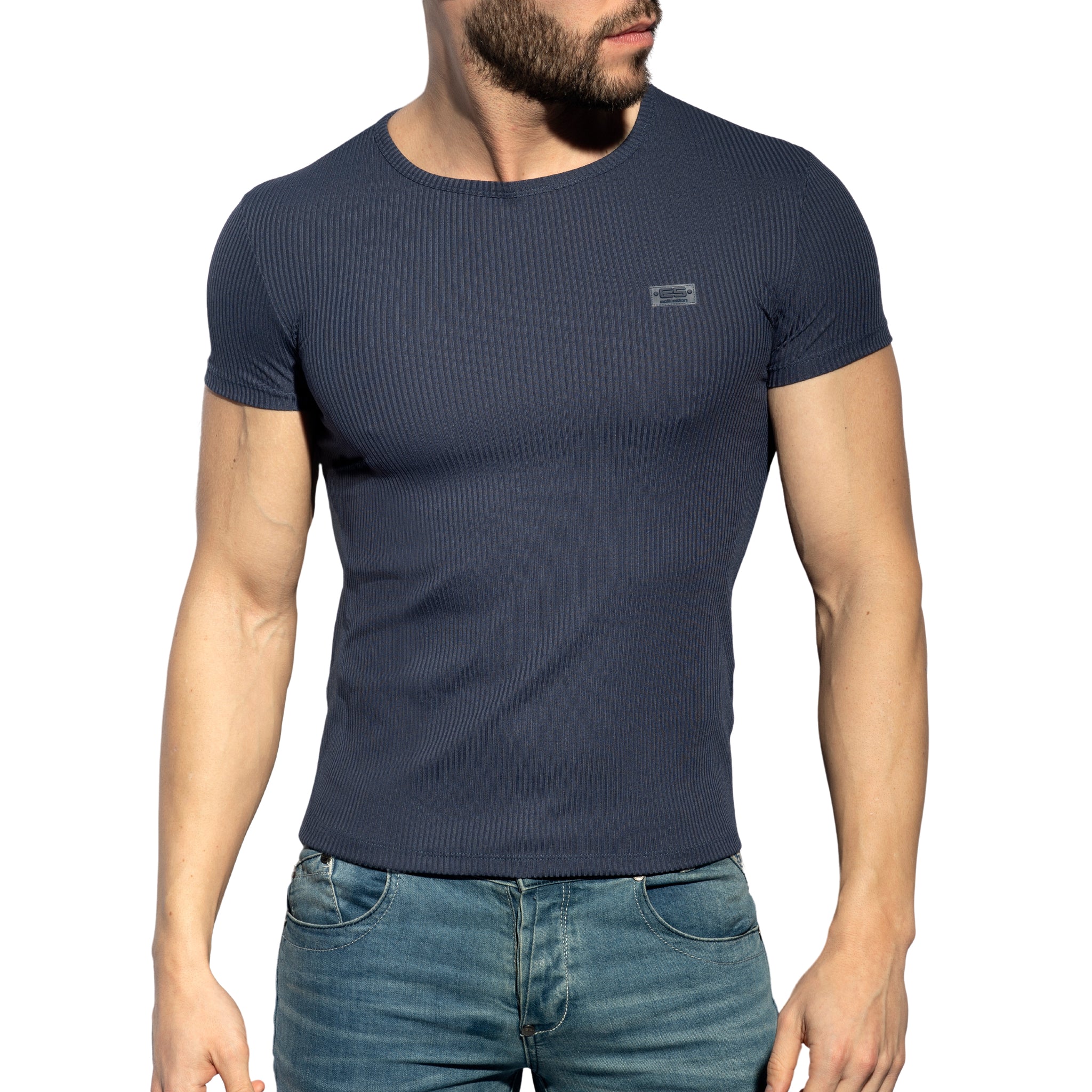 ES Collection Recycled Rib U-Neck T-Shirt Navy TS302