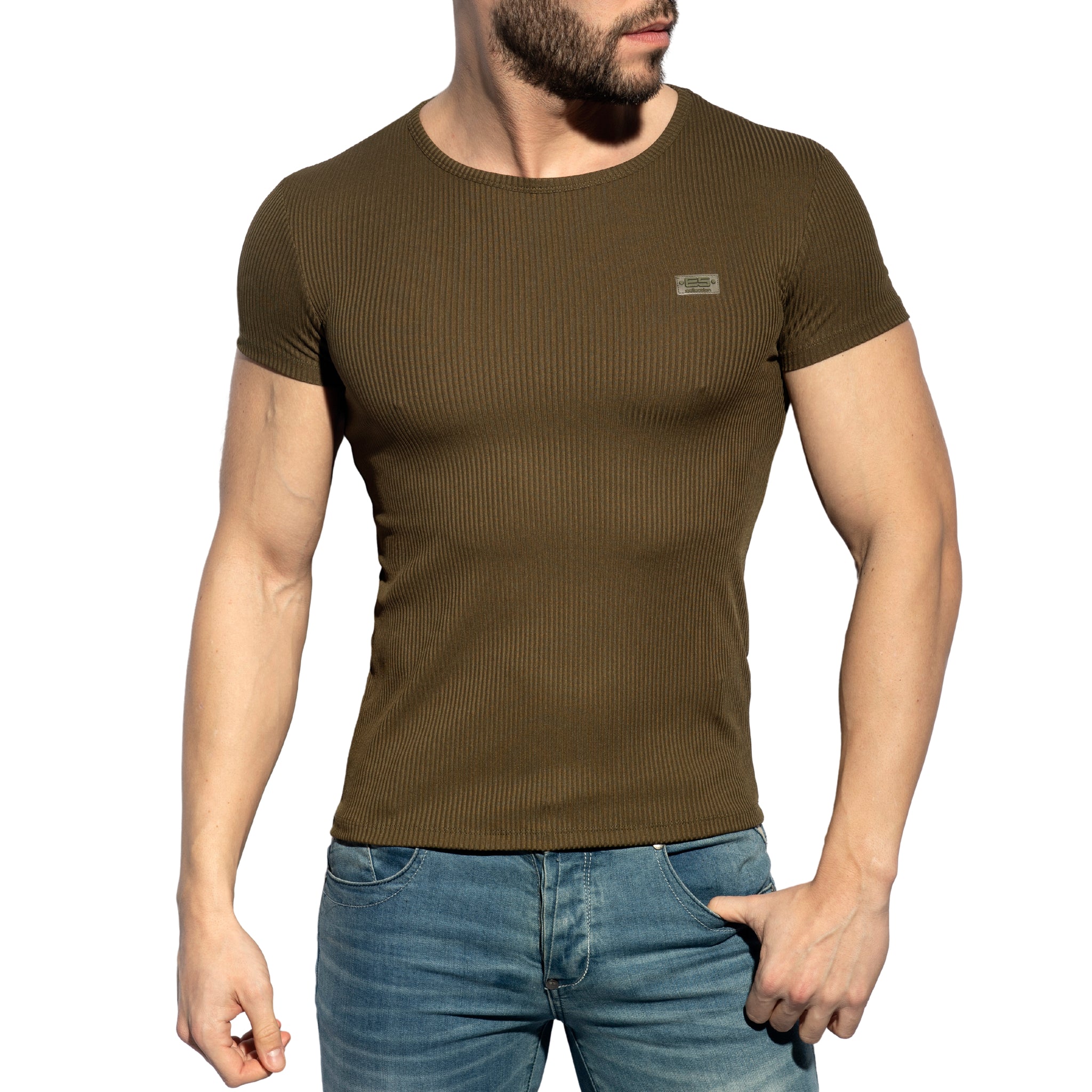 ES Collection Recycled Rib U-Neck T-Shirt Khaki TS302