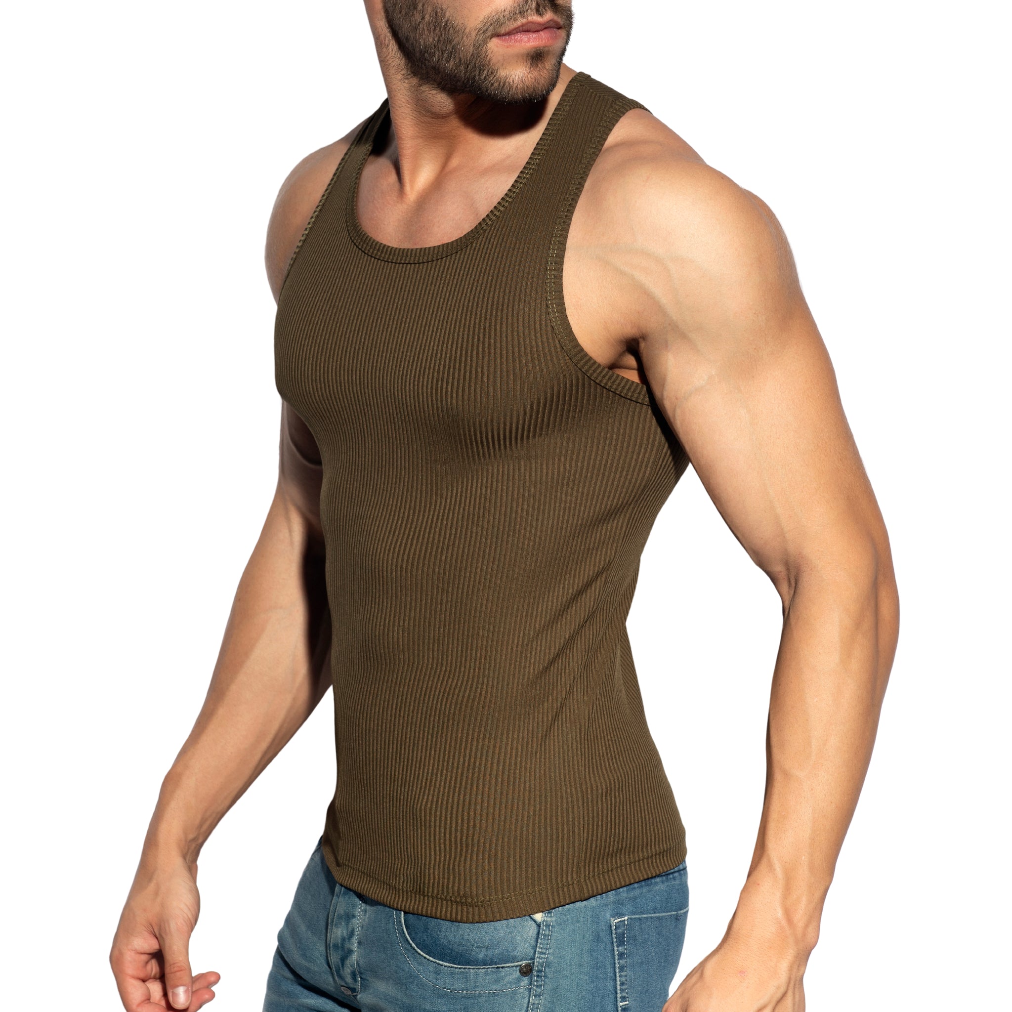 ES Collection Recycled Rib Sports Tank Top Khaki TS313