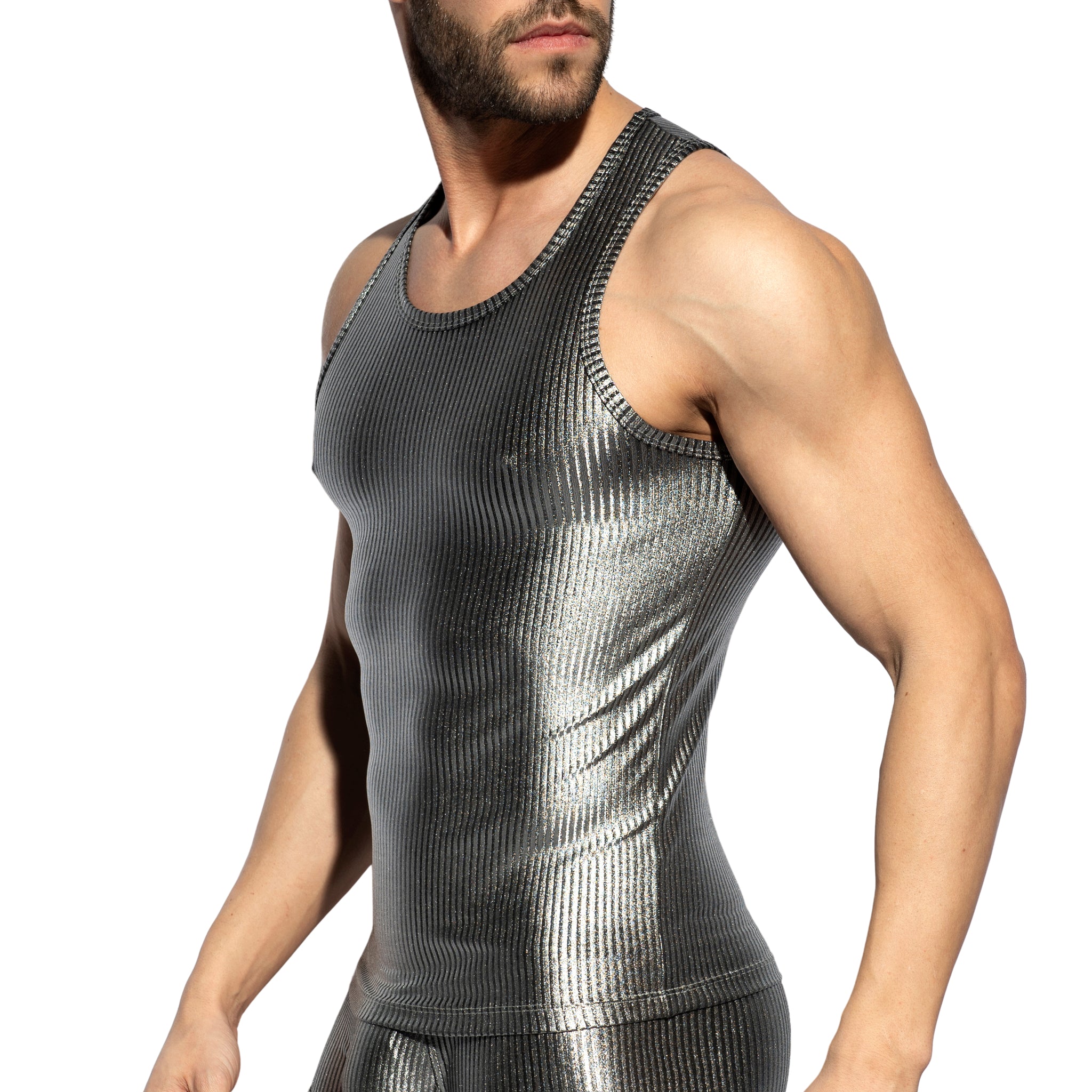 ES Collection Art Deco Metallic Tank Top Silver TS330