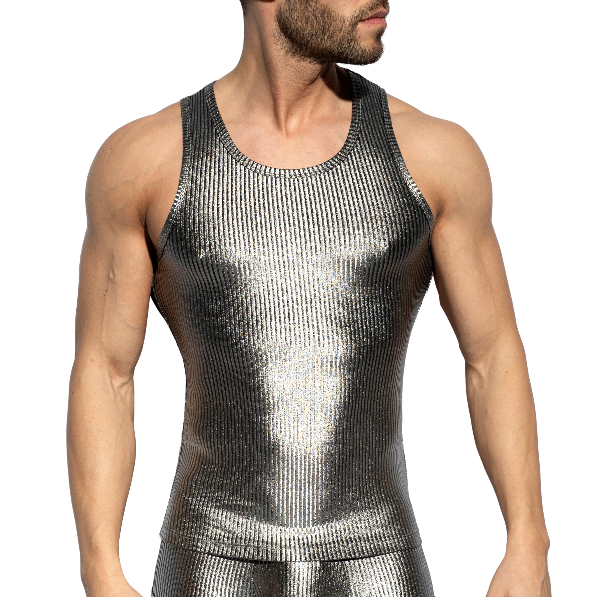 ES Collection Art Deco Metallic Tank Top Silver TS330